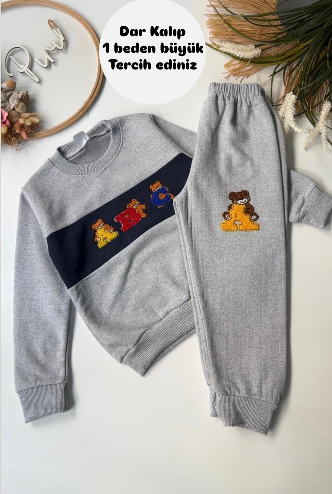 ABC DESENLİ 2 İPLİK ŞARDONLU TAKIM GRİ