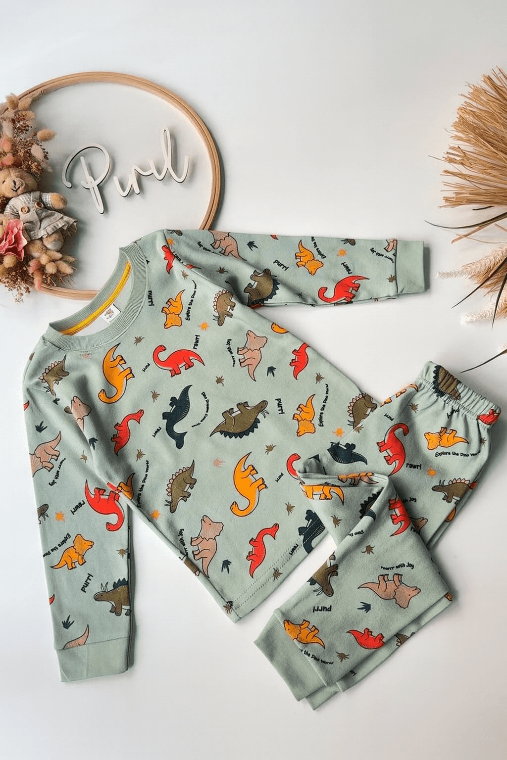 Yeşil Dinozor Pijama Takımı