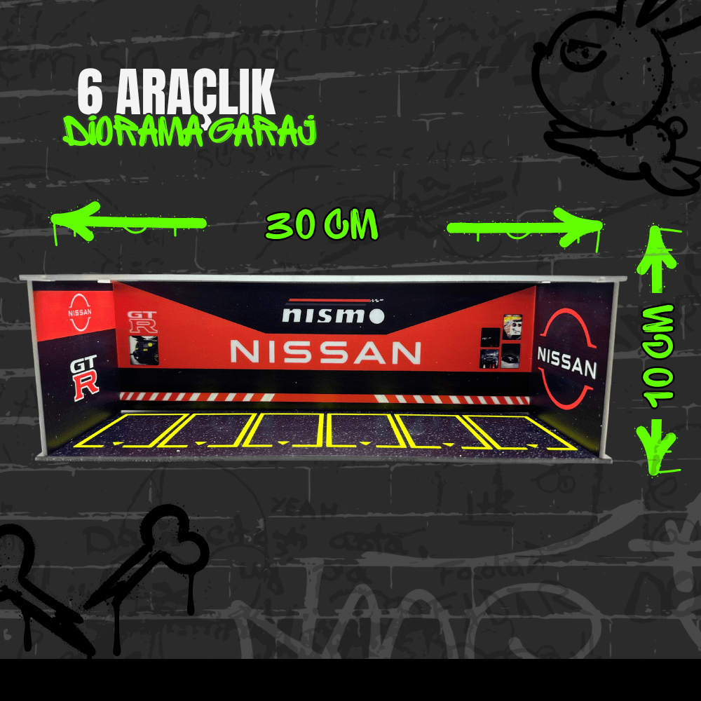 Nissan GTR 1:64 Ölçek 6 Araçlık Pleksi Diorama Garaj