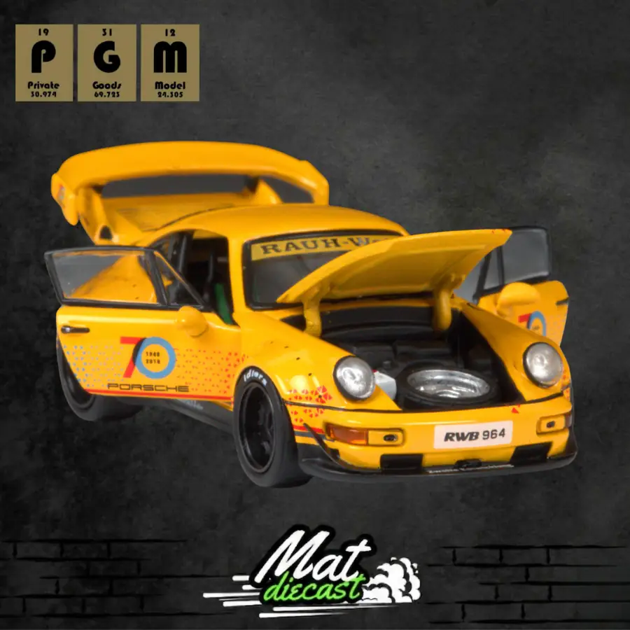 PGM ポルシェ911 964 イエロー 1/64 PGM 1/64 Porsche 911 RWB 964 70. Yıldönümü PGM