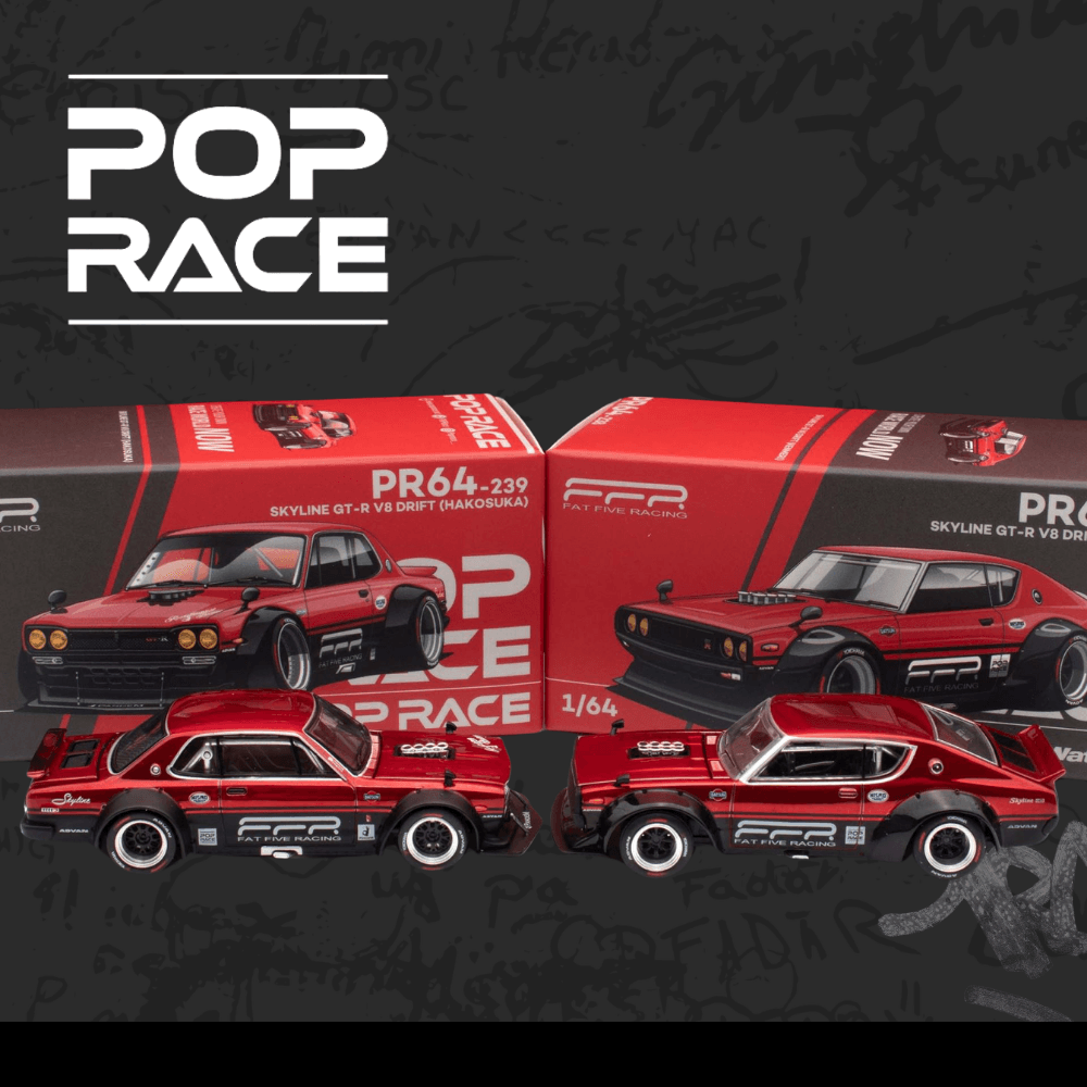 Pop Race x Fat Five Racing CARMEET 2025 Exclusive PR64-238 & PR64-239 Nissan Skyline GT-R V8 Drift (Hakosuka / Kenmeri)
