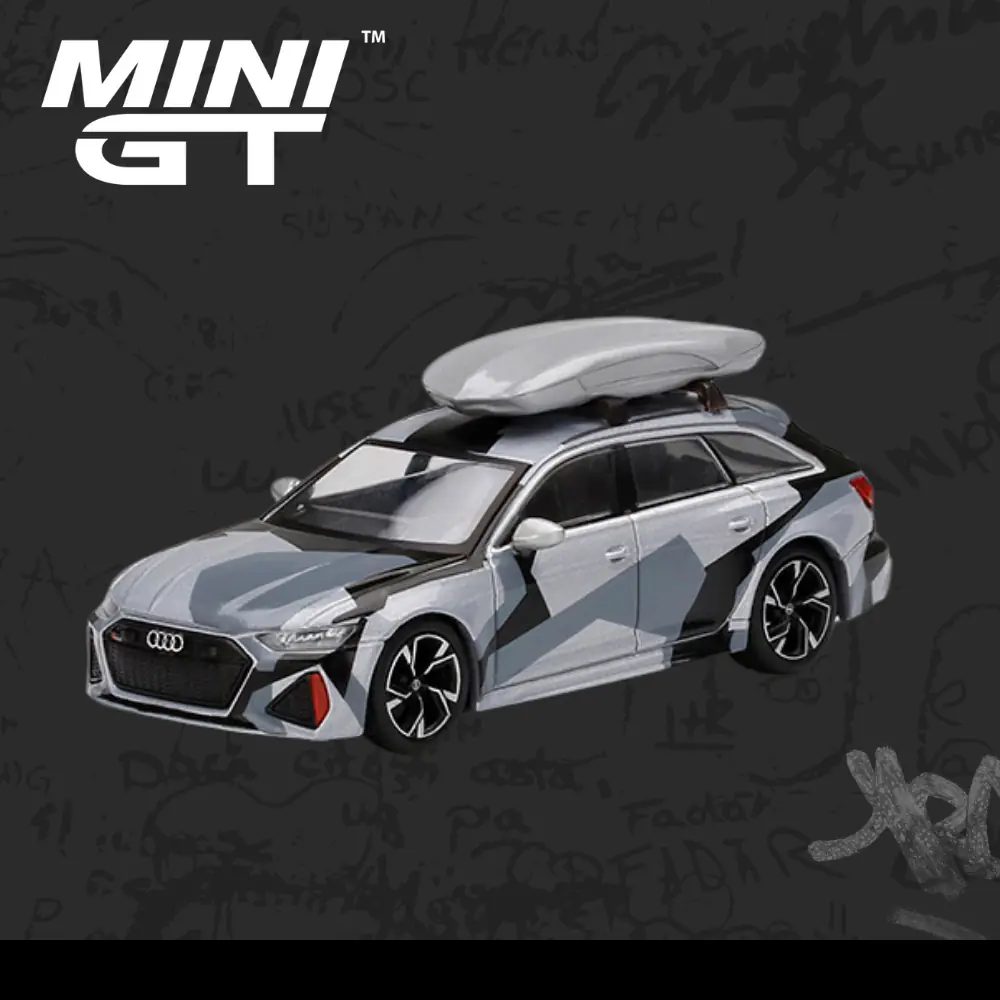Mini Gt 256 Audi RS 6 Avant Silver Digital Camouflage w/ Roof Box