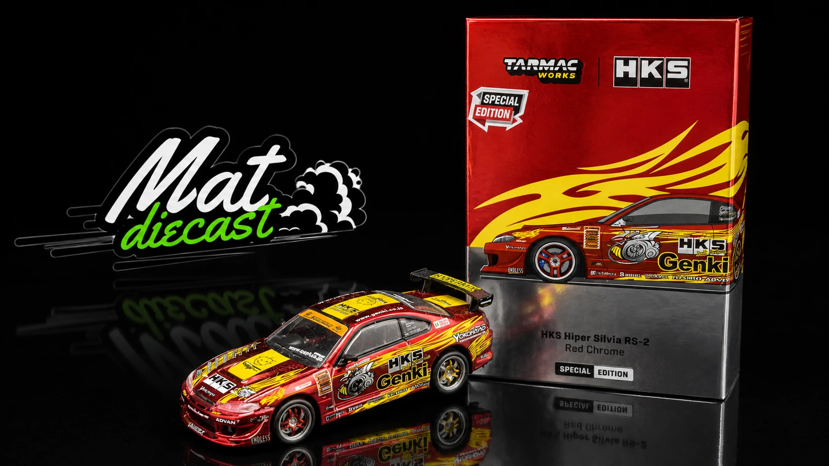 Tarmac Works 1/64 HKS Hyper Silvia RS2 Chrome Red - Tokyo Auto