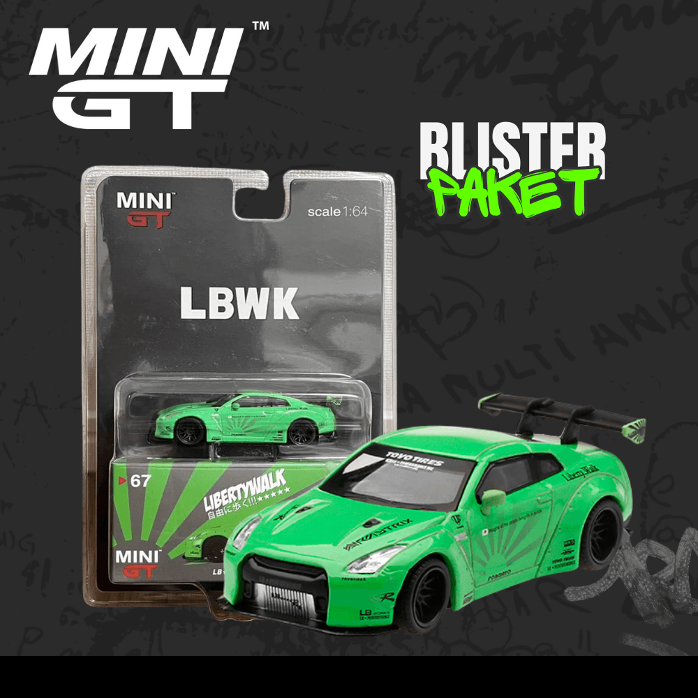 Mini Gt 67 LB★WORKS Nissan GT-R (R35) Light Green Type 1, Rear Wing ver 1
