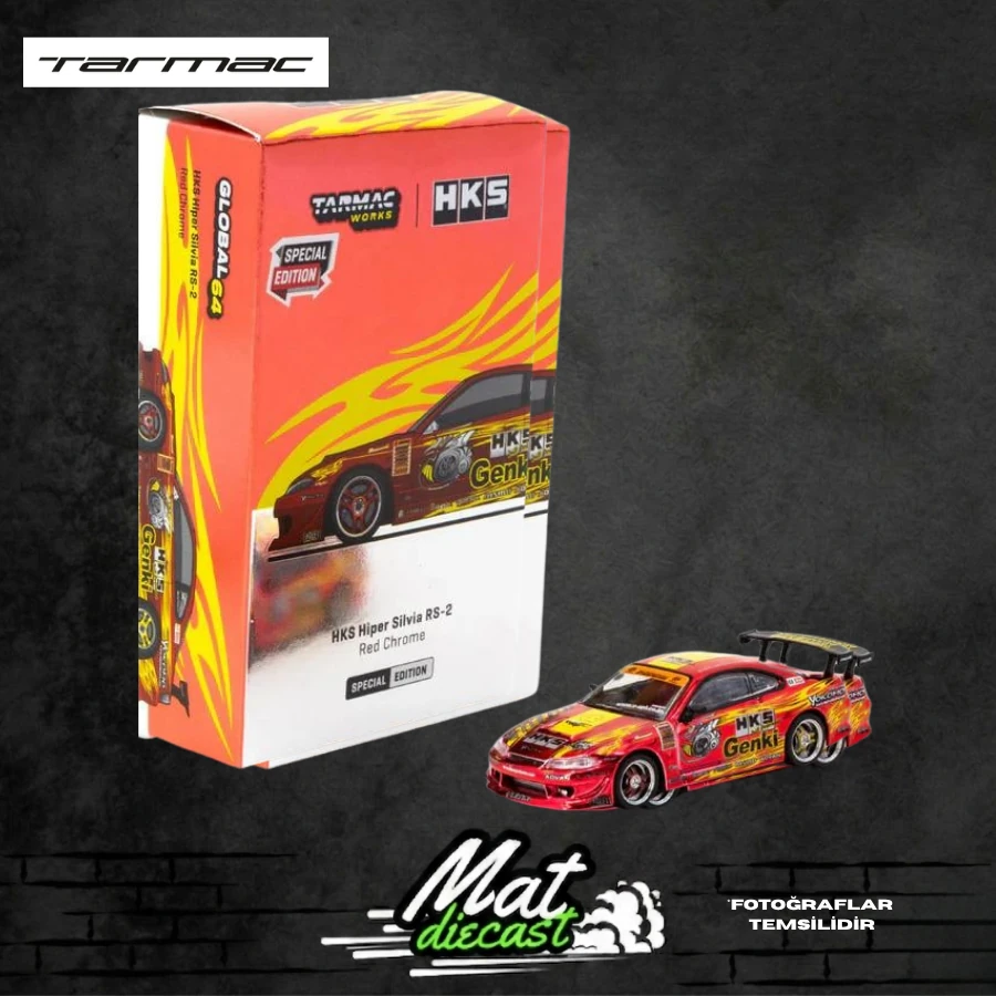Tarmac Works 1/64 HKS Hyper Silvia RS2 Chrome Red - Tokyo Auto