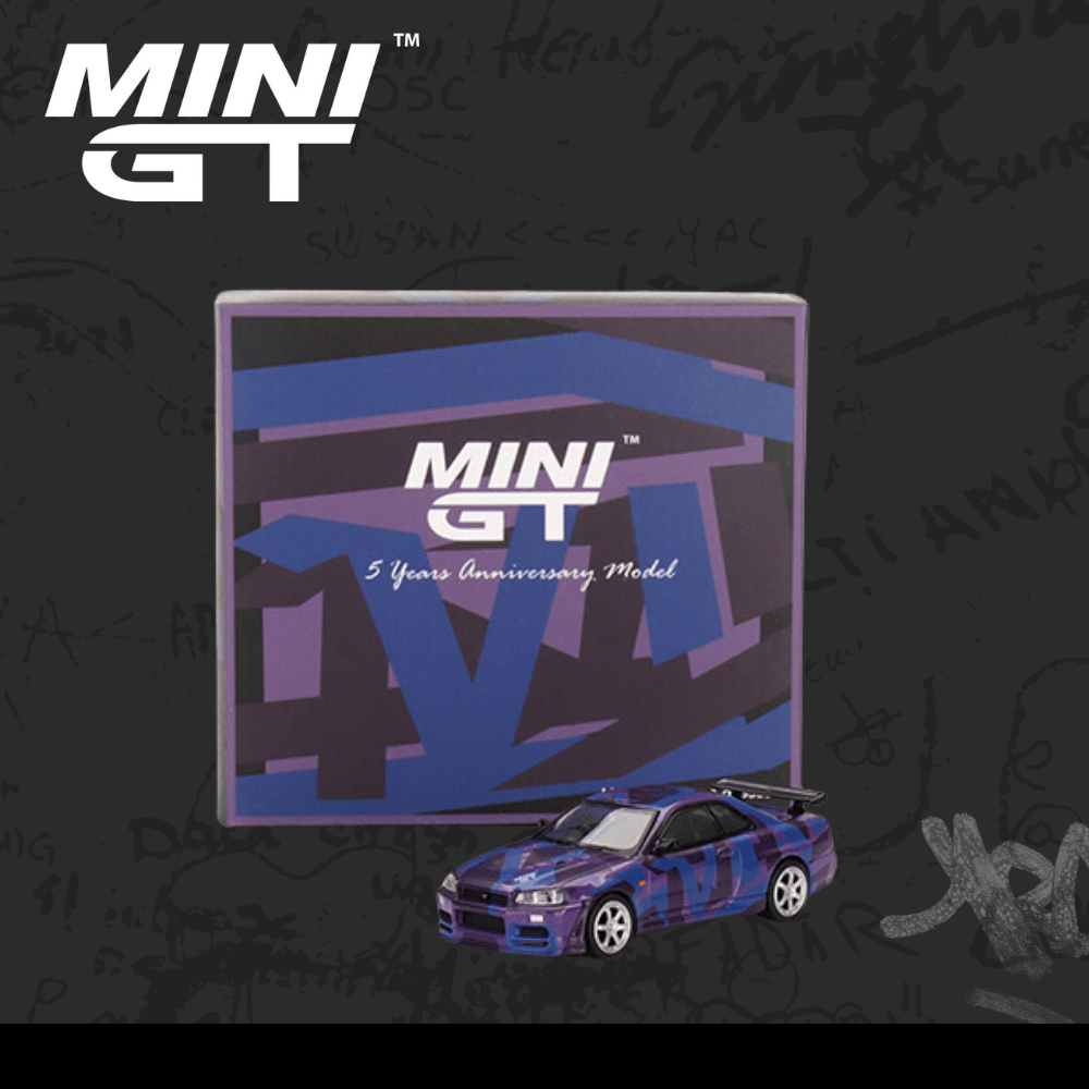 Mini Gt 446 Nissan Skyline GT-R (R34) V-Spec II MINI GT Digital Camouflage Purple ( Açık Kutulu Hatasız )