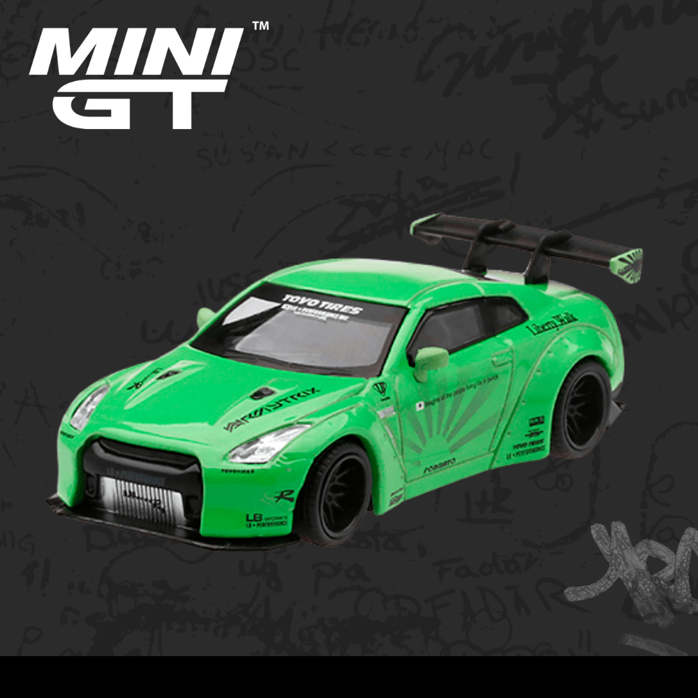 Mini Gt 67 LB★WORKS Nissan GT-R (R35) Light Green Type 1, Rear Wing ver 1