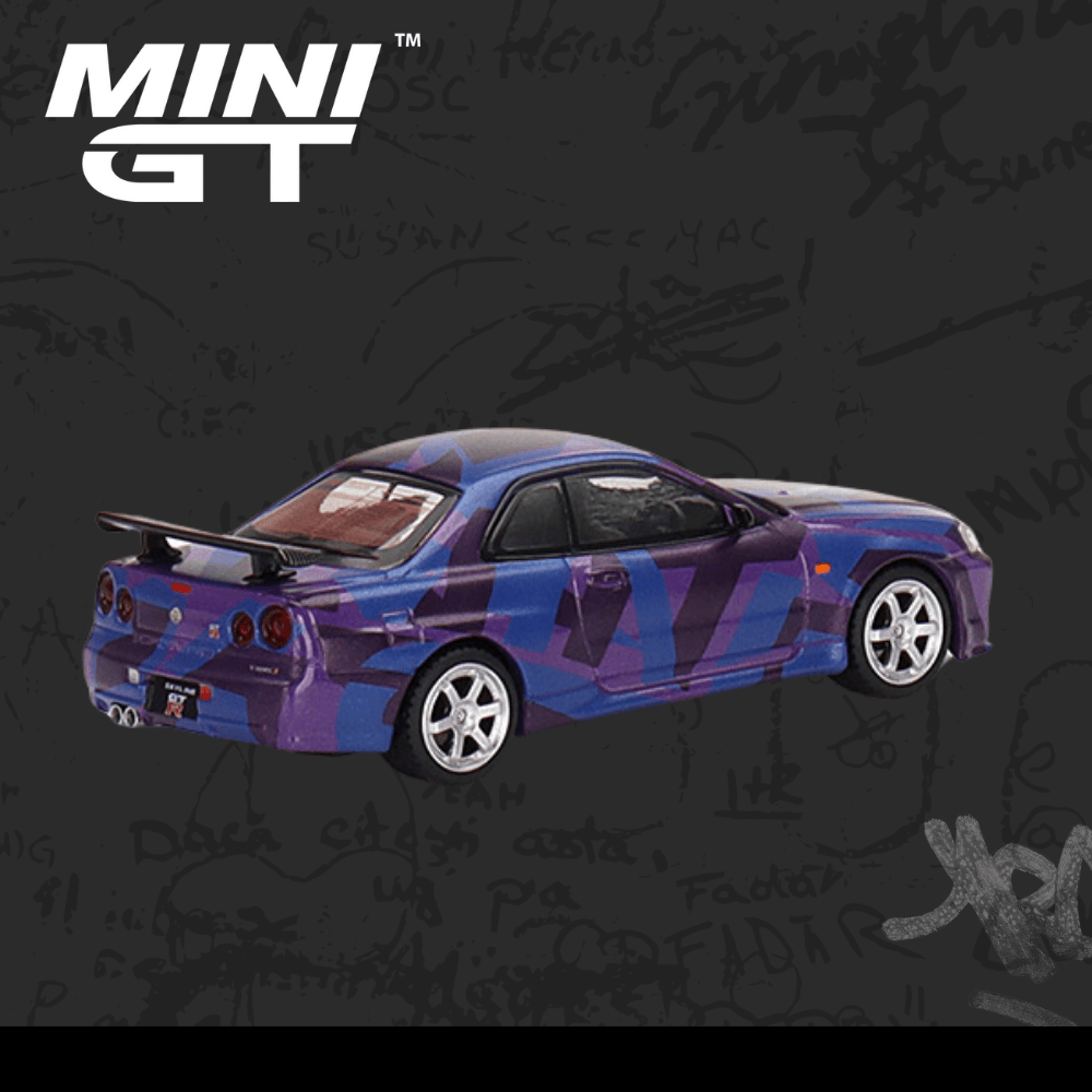 Mini Gt 446 Nissan Skyline GT-R (R34) V-Spec II MINI GT Digital Camouflage Purple ( Açık Kutulu Hatasız )