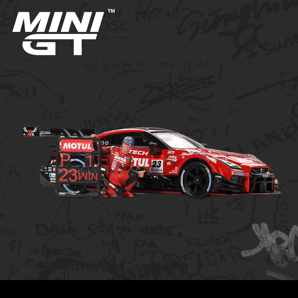 Mini GT 875Nissan GT-R NISMO #23 "MOTUL AUTECH GT-R 2021" SUPER GT SERIES Suzuka winner W/ Matsuda Figure Tsugio Matsuda Collection No.2