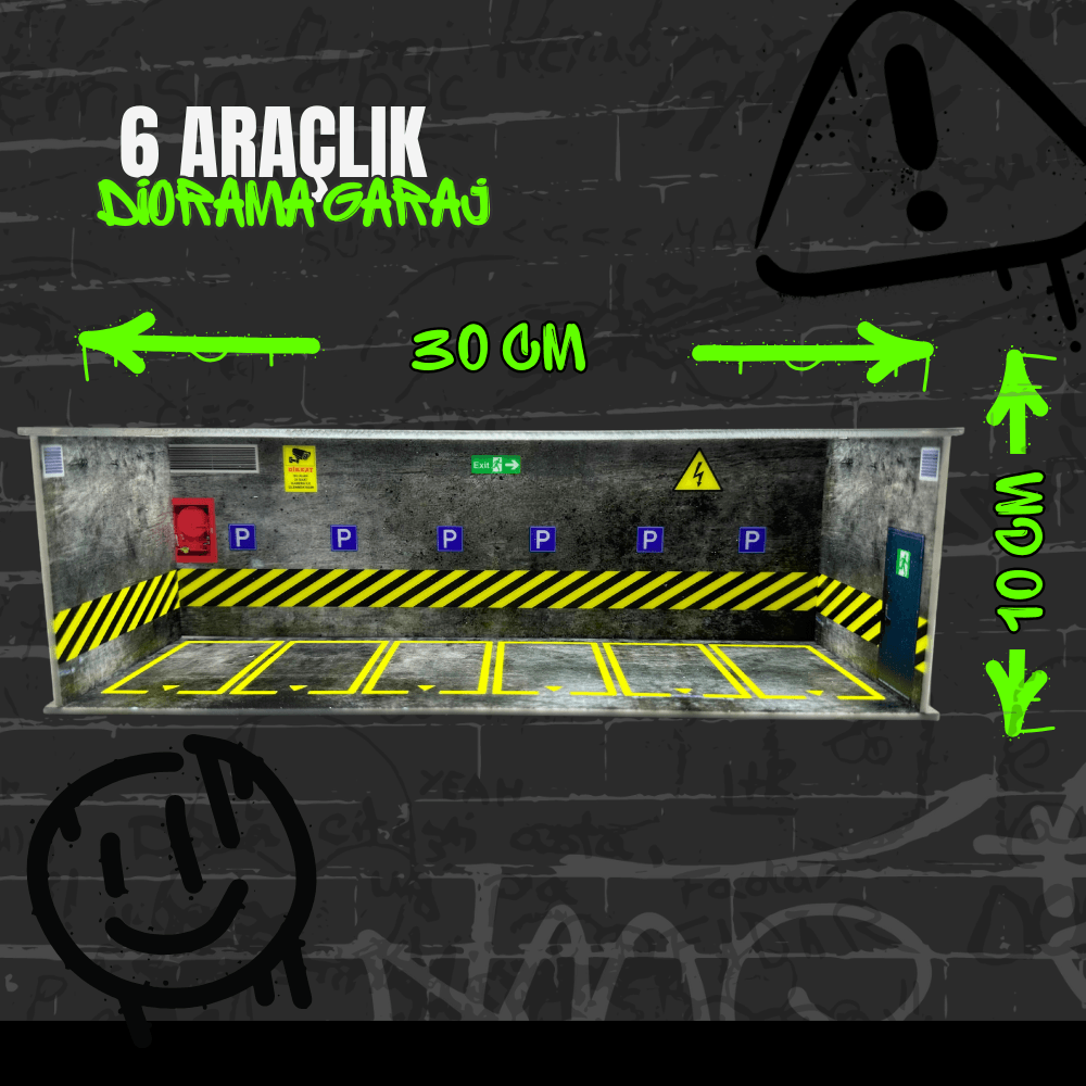 Otopark 1:64 Ölçek 6 Araçlık Pleksi Diorama Garaj
