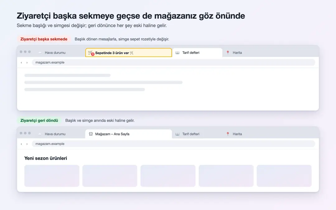 TabBack: ziyaretçi başka sekmedeyken ve geri döndüğünde mağaza sekmesi