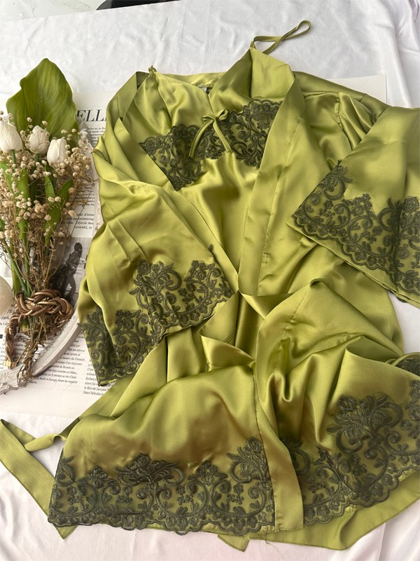Flore Saten Mini Gecelik Sabahlık Takımı