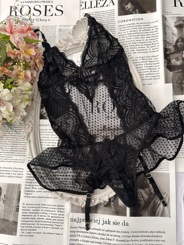 Trace Transparan Dantel Detaylı Kapsız Çoraplı  Bodysuit