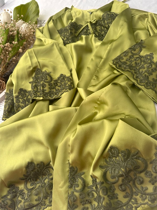 Flore Saten Mini Gecelik Sabahlık Takımı