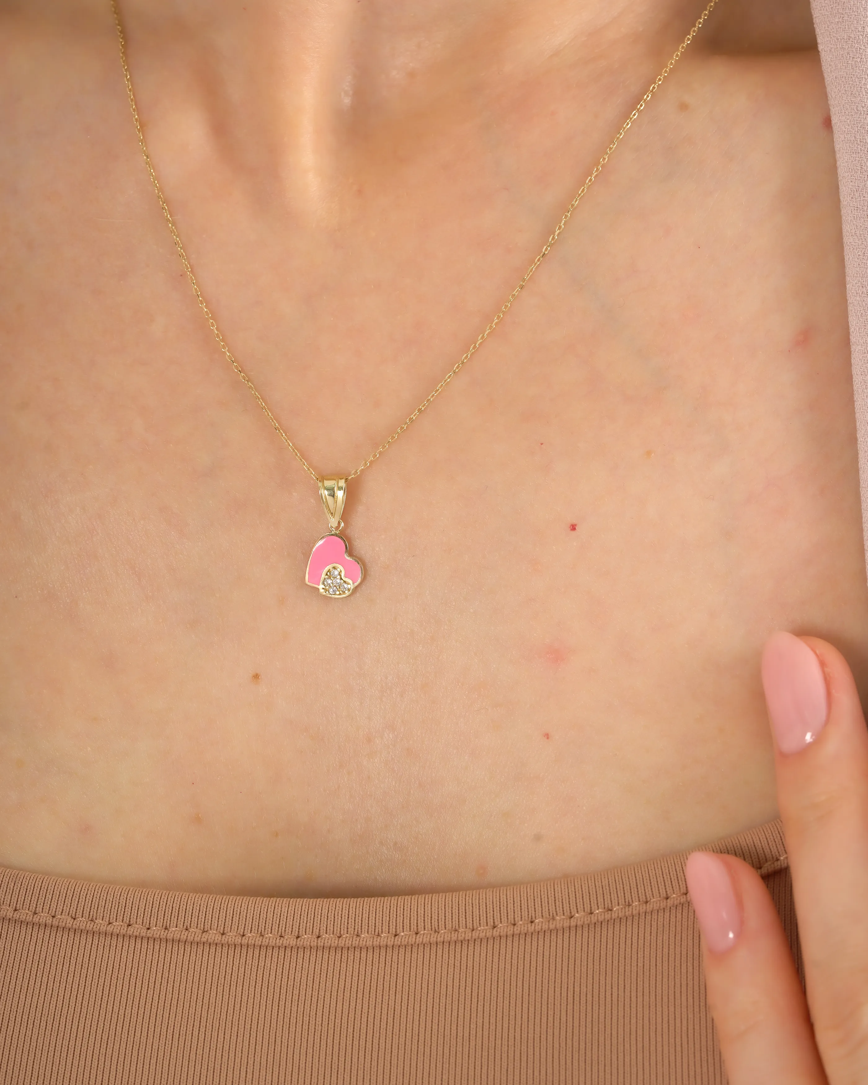 8 Ayar Altın Pembe Kalp Kolye