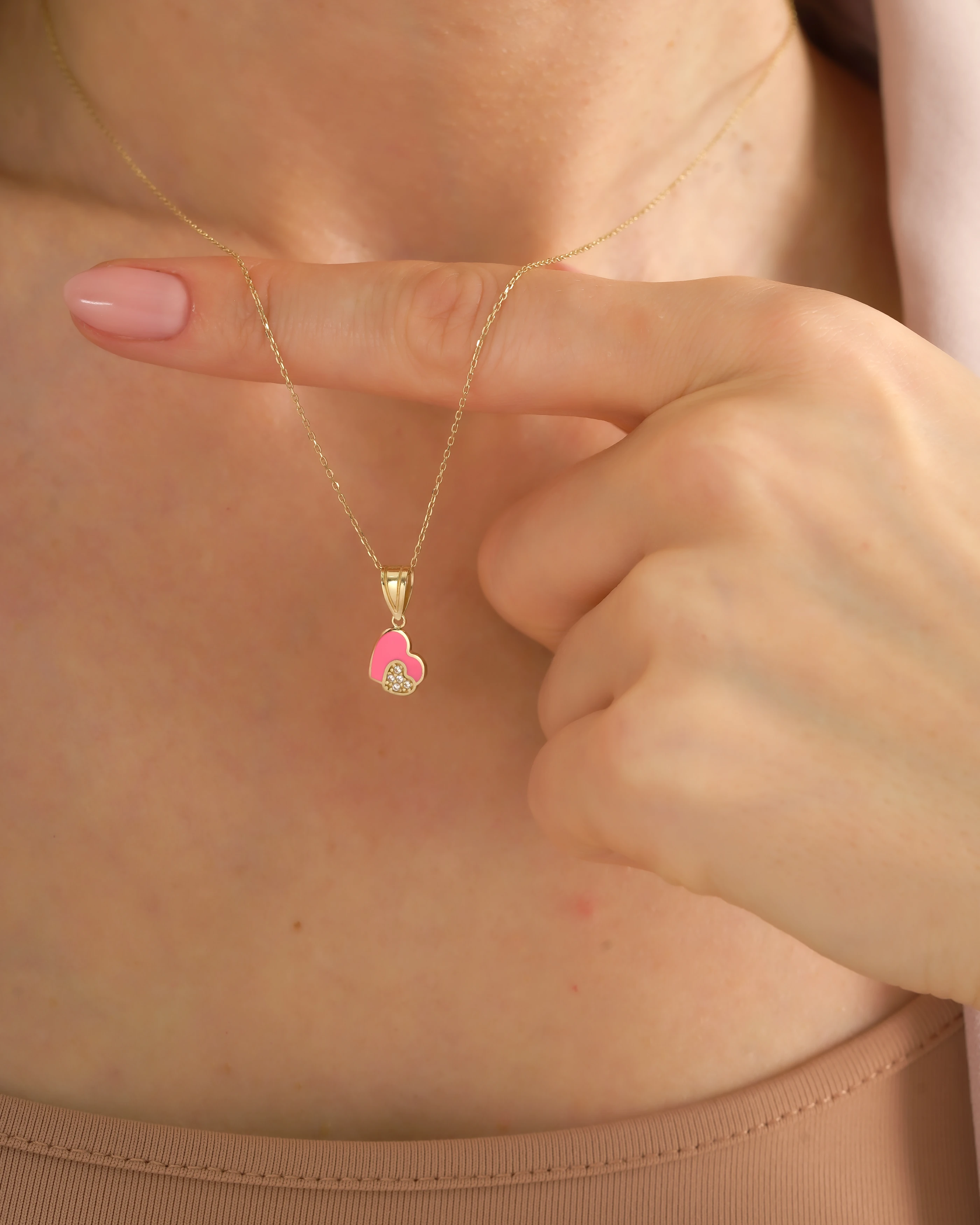 8 Ayar Altın Pembe Kalp Kolye