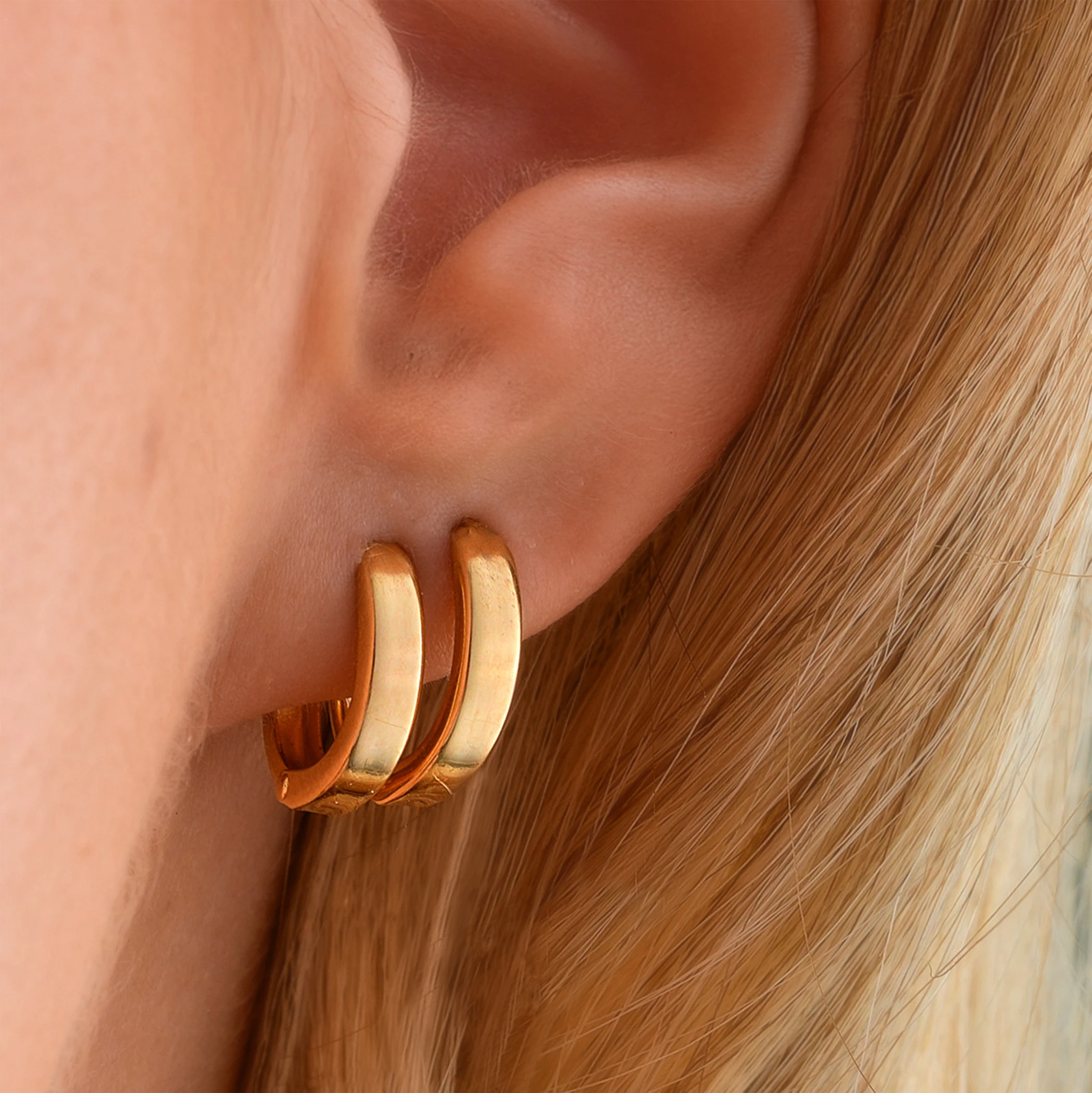 8 Ayar Altın Çift Halka Küpe