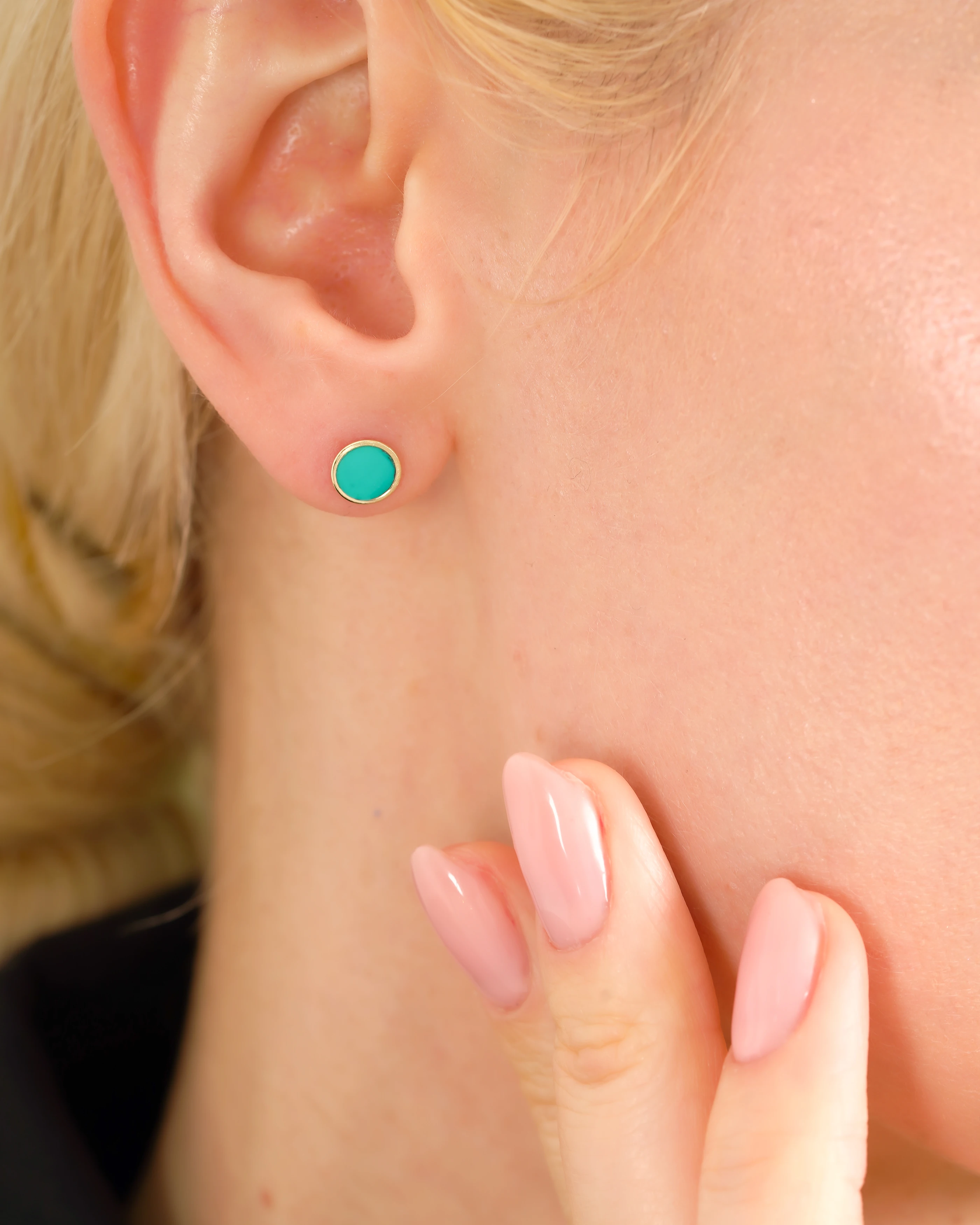 8 Ayar Altın Turkuaz Yuvarlak Küpe