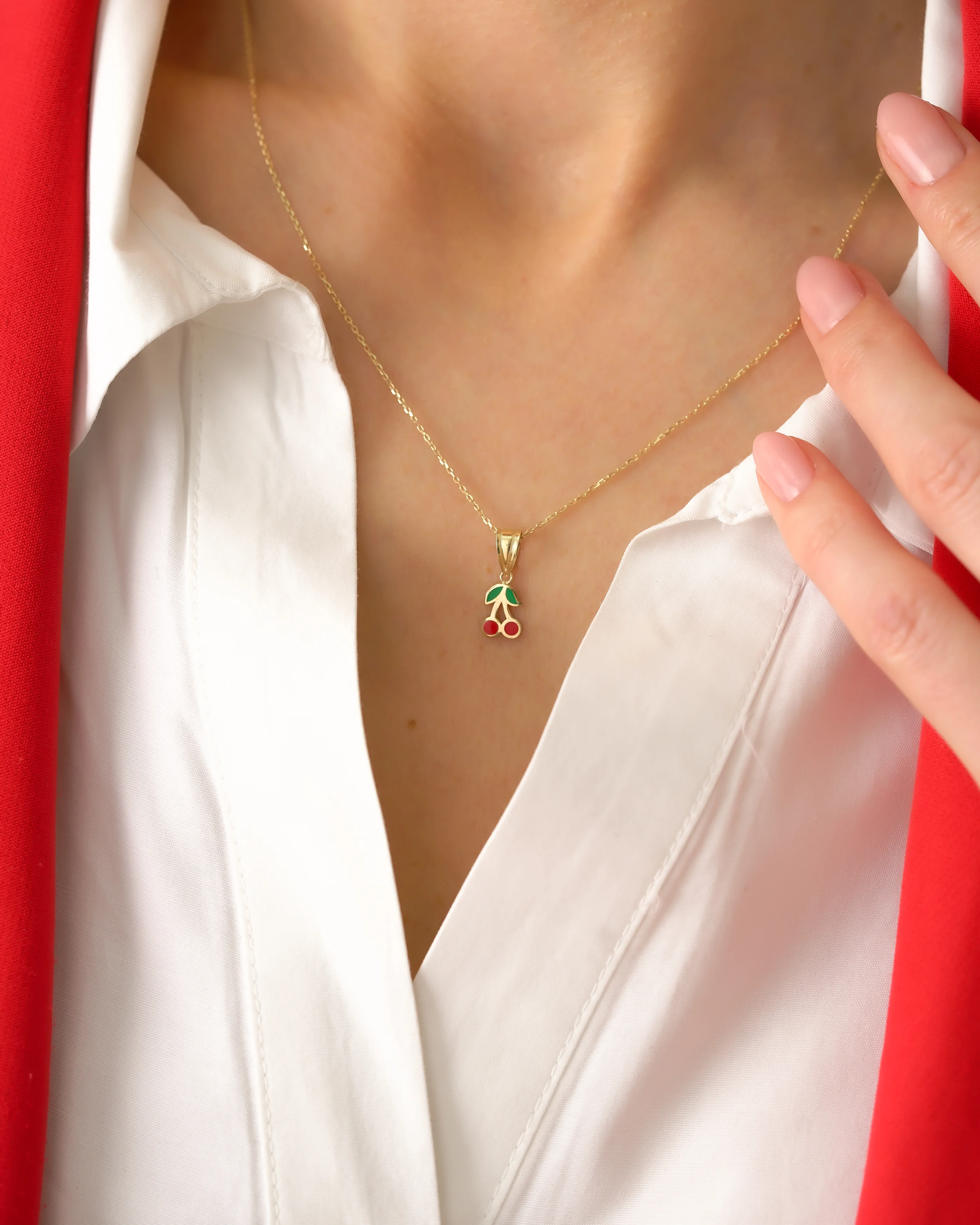 8 Ayar Altın Kiraz Figürlü Kolye