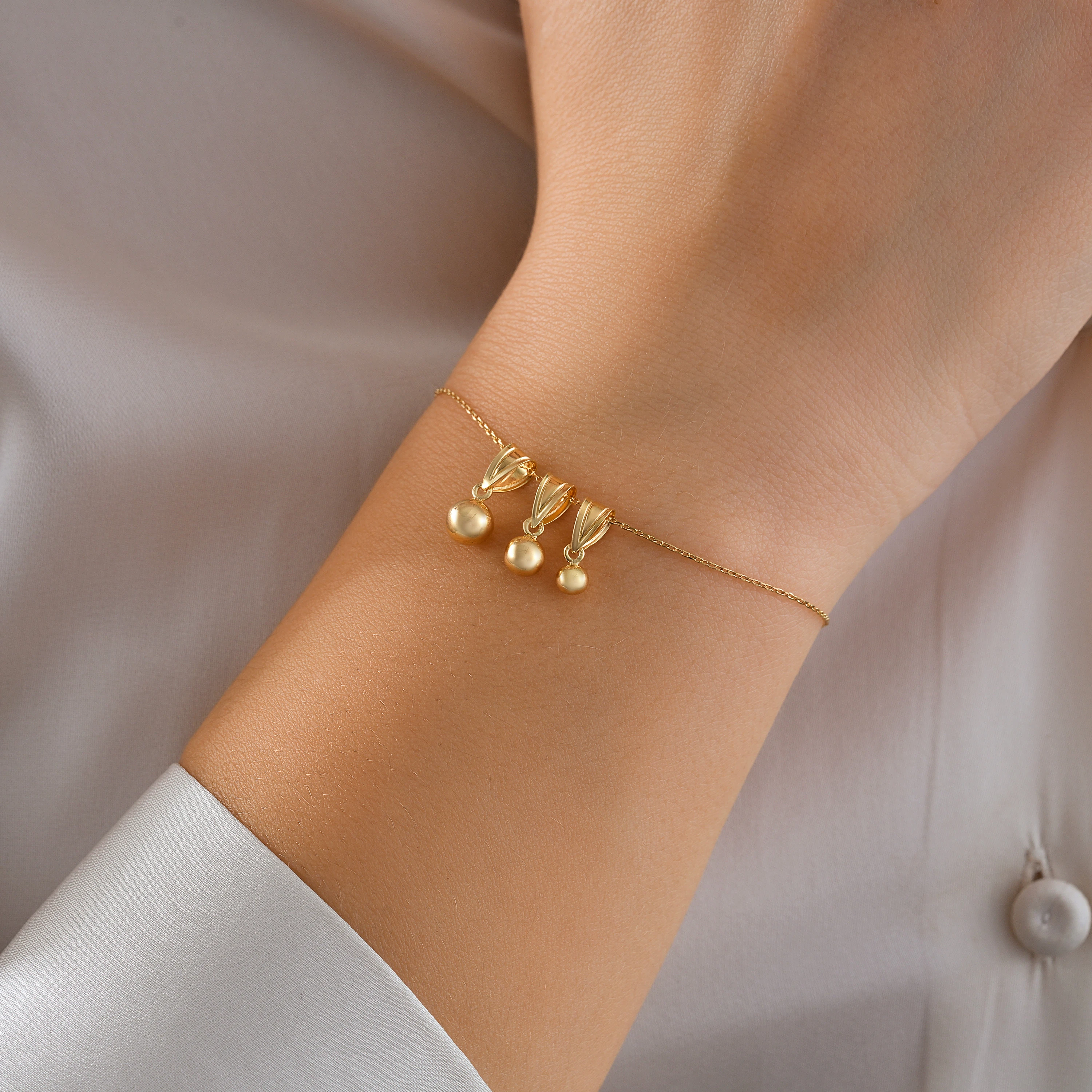 8 Ayar Altın Sallantılı Top Bileklik 