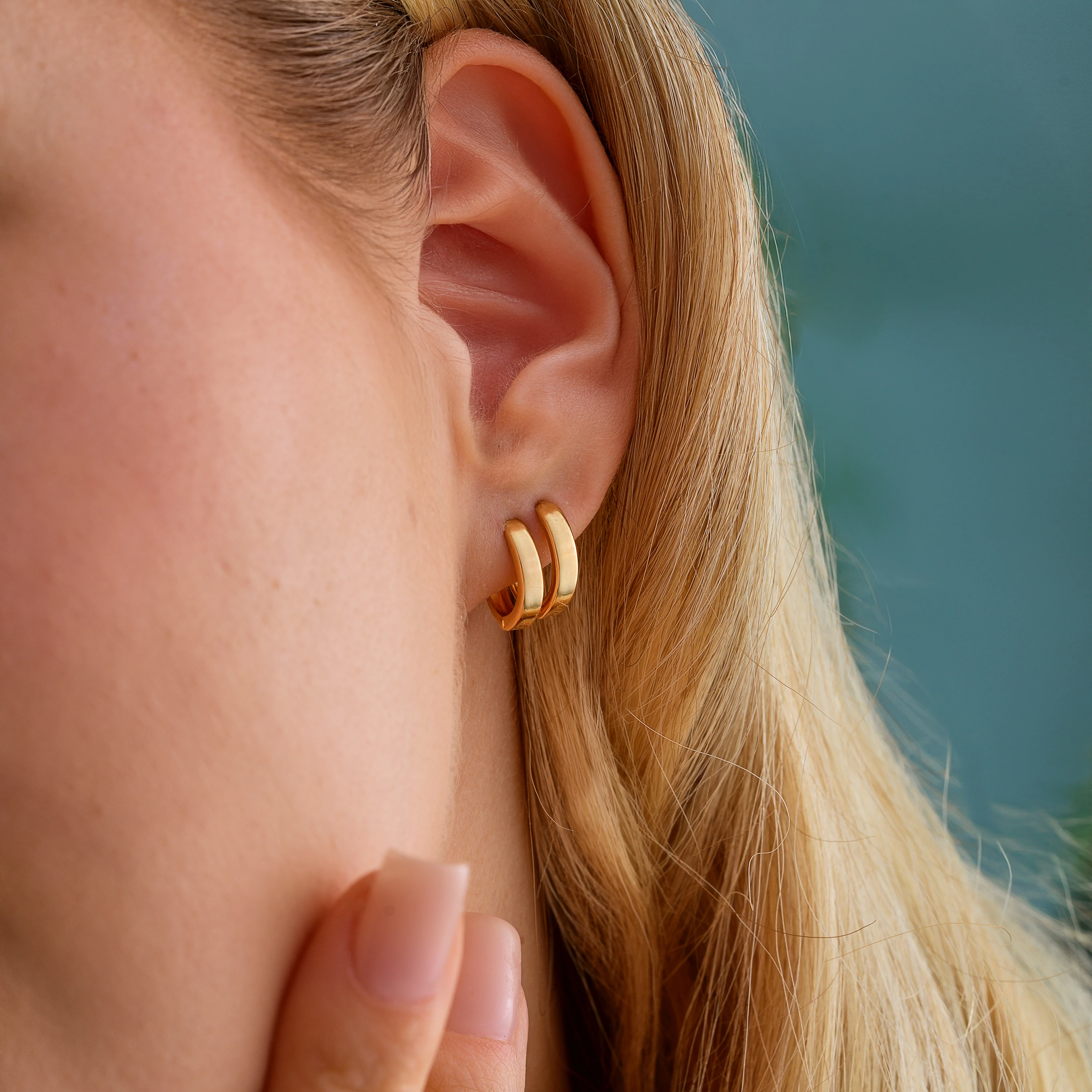 8 Ayar Altın Çift Halka Küpe