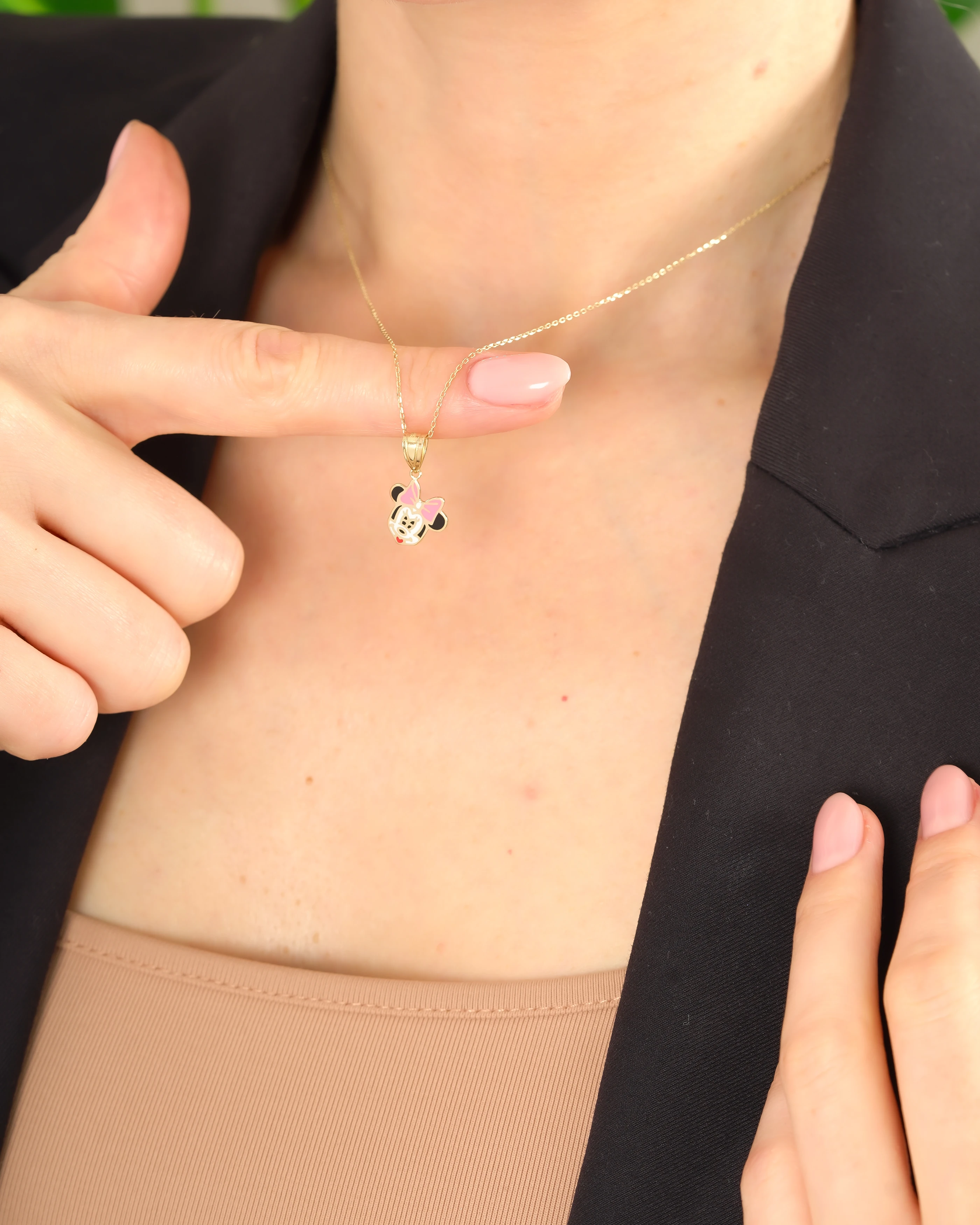 8 Ayar Altın Minnie Mouse Figürlü Kolye