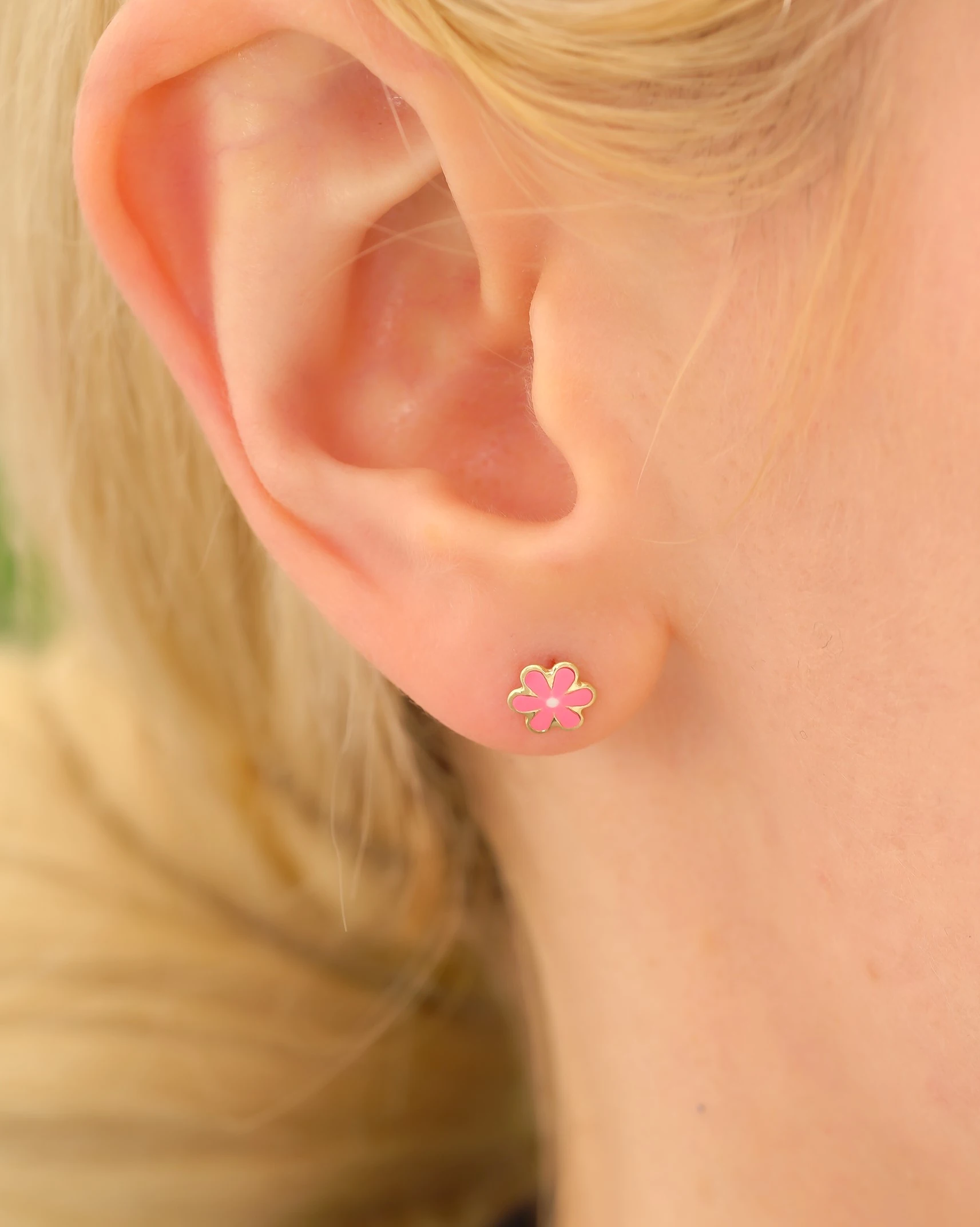 8 Ayar Altın Pembe Çiçek Küpe