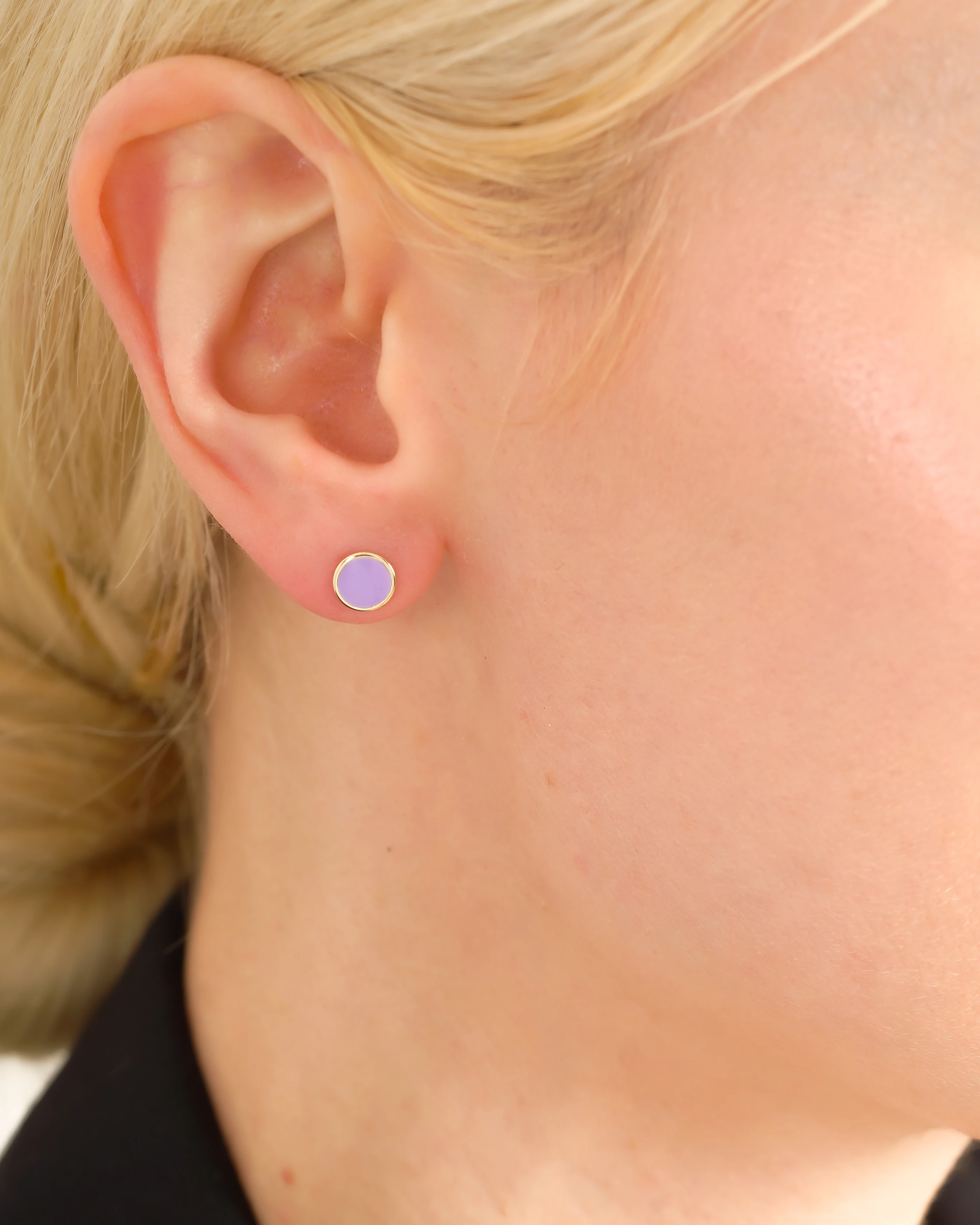 8 Ayar Altın Yuvarlak Lila Küpe