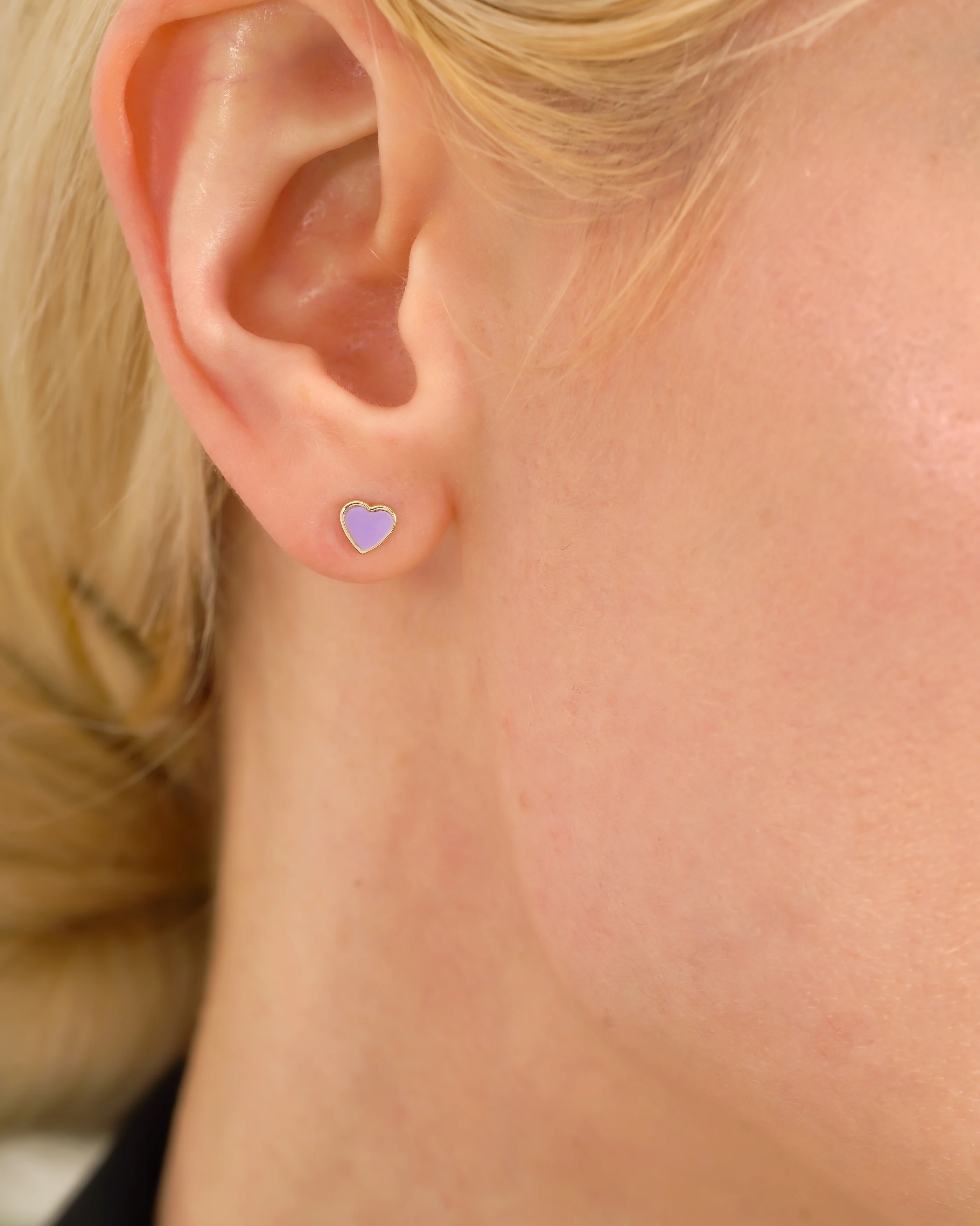 8 Ayar Altın Lila Kalp Küpe