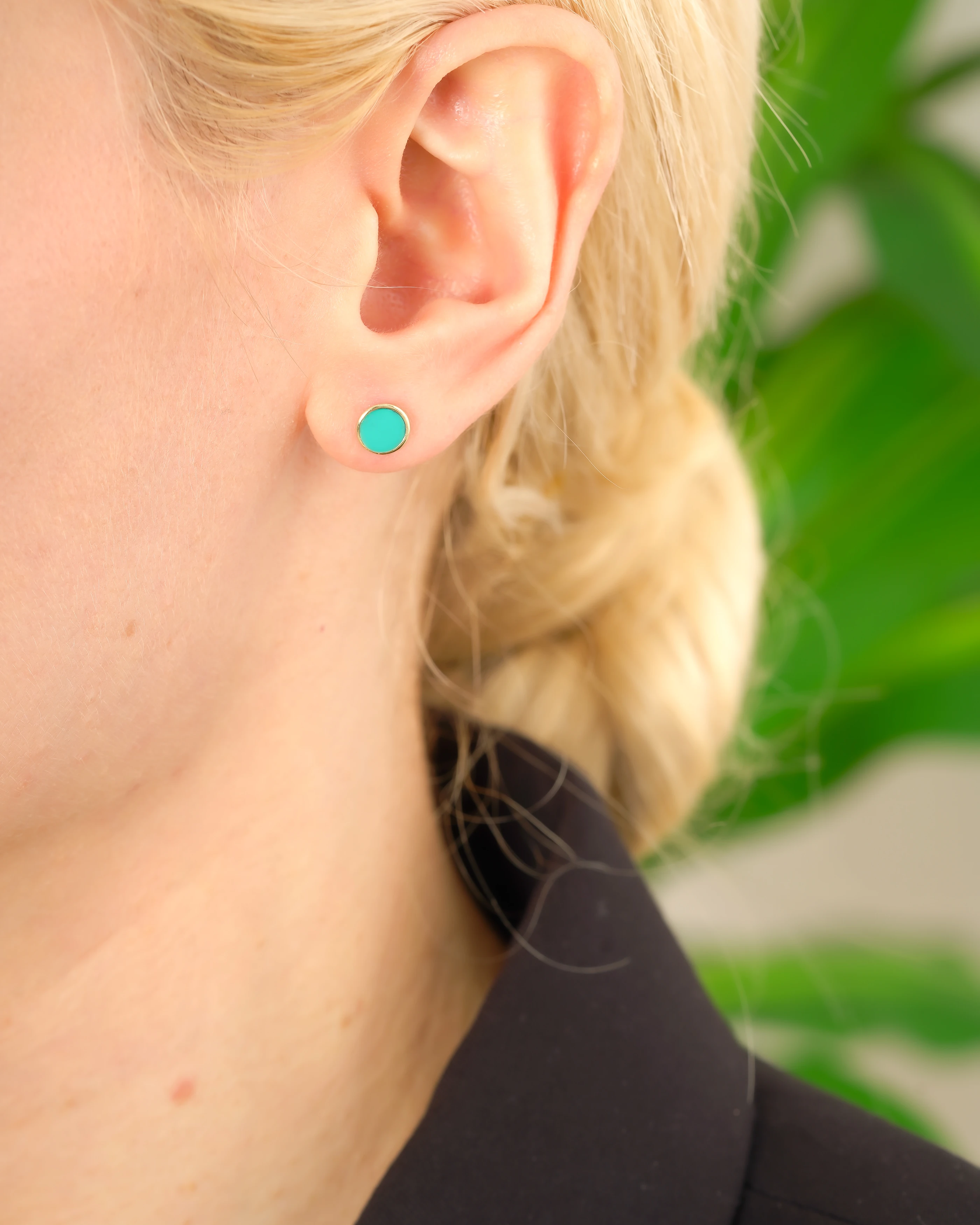 8 Ayar Altın Turkuaz Yuvarlak Küpe