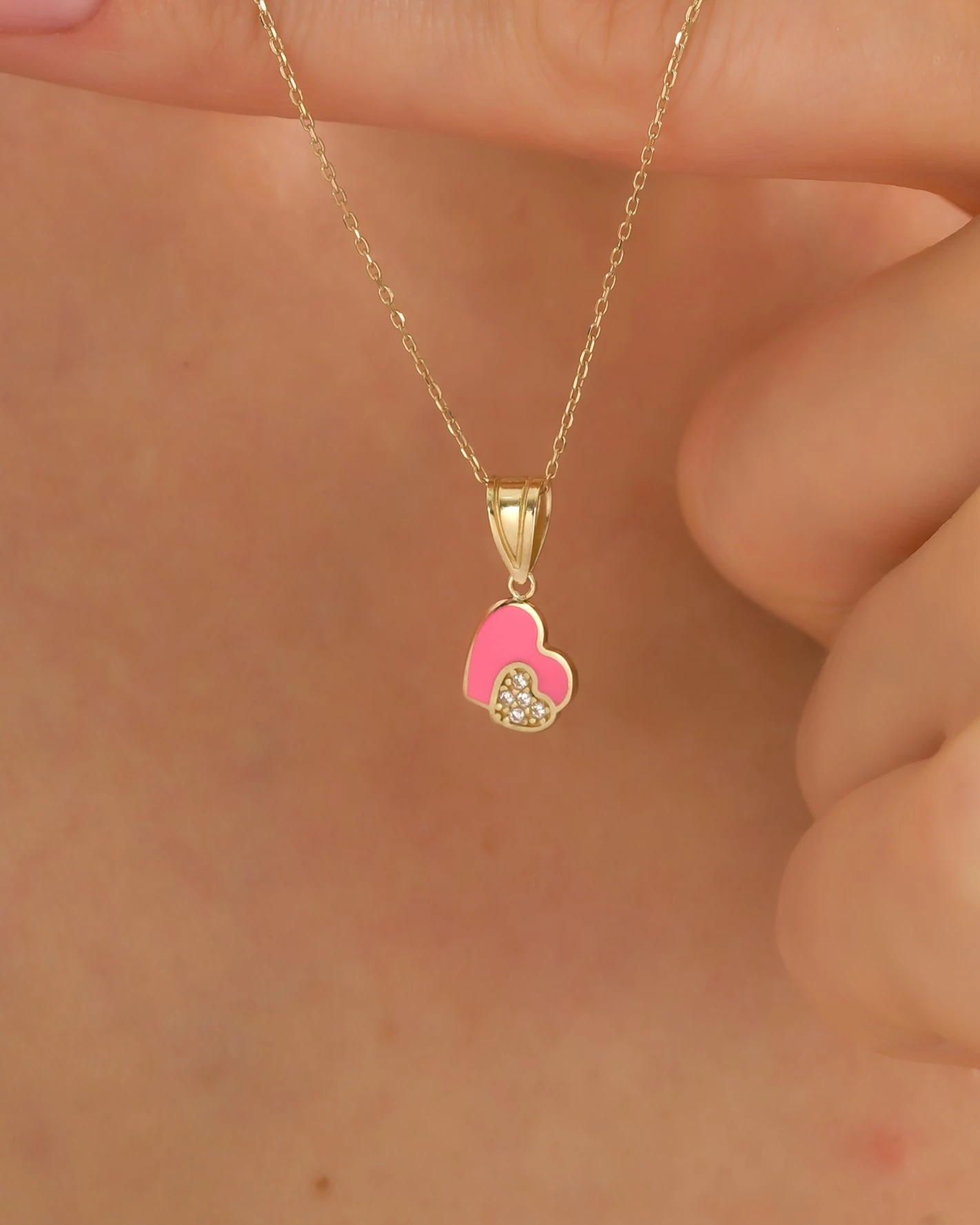 8 Ayar Altın Pembe Kalp Kolye