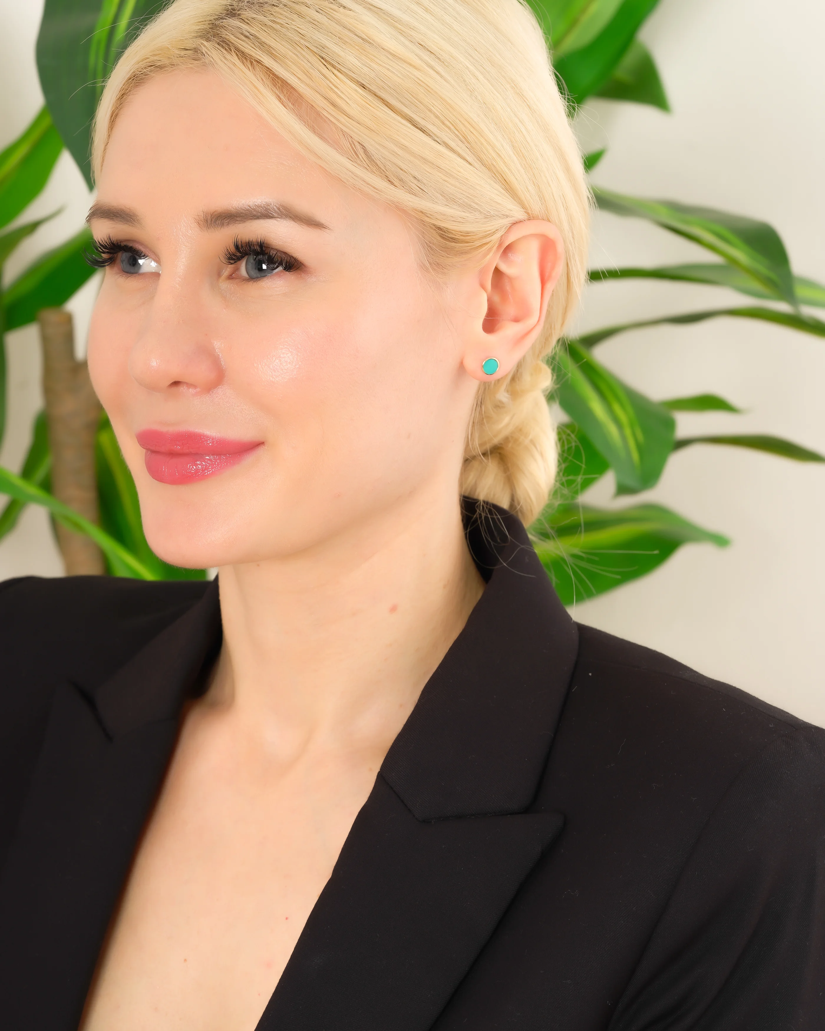 8 Ayar Altın Turkuaz Yuvarlak Küpe