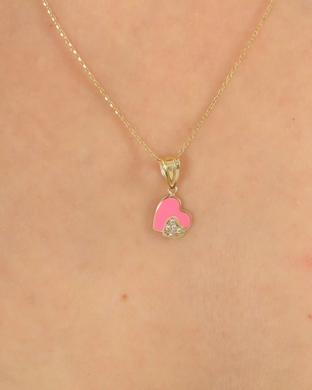 8 Ayar Altın Pembe Kalp Kolye