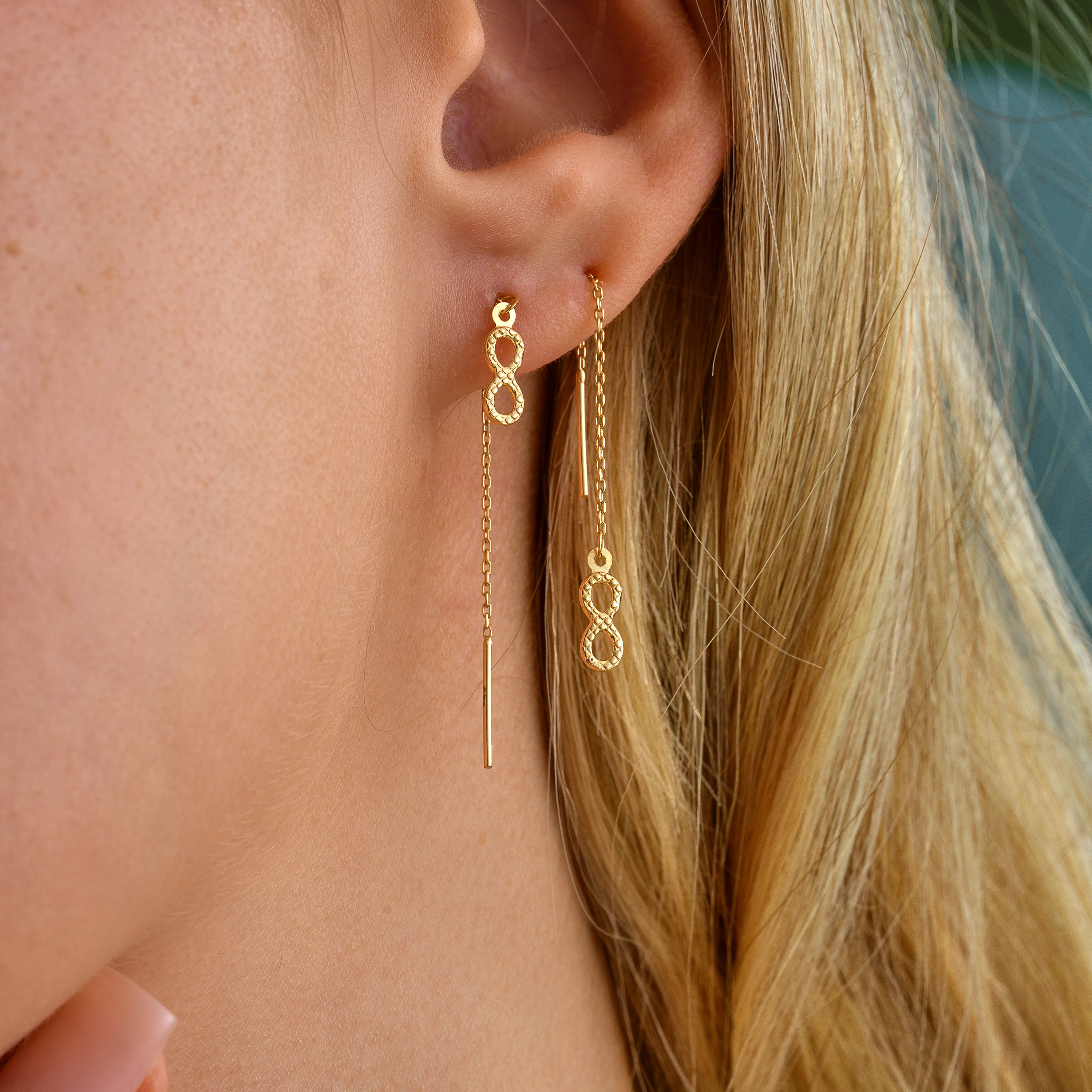 14 Ayar Altın Zarif Sallantılı Sonsuzluk İşareti Küpe