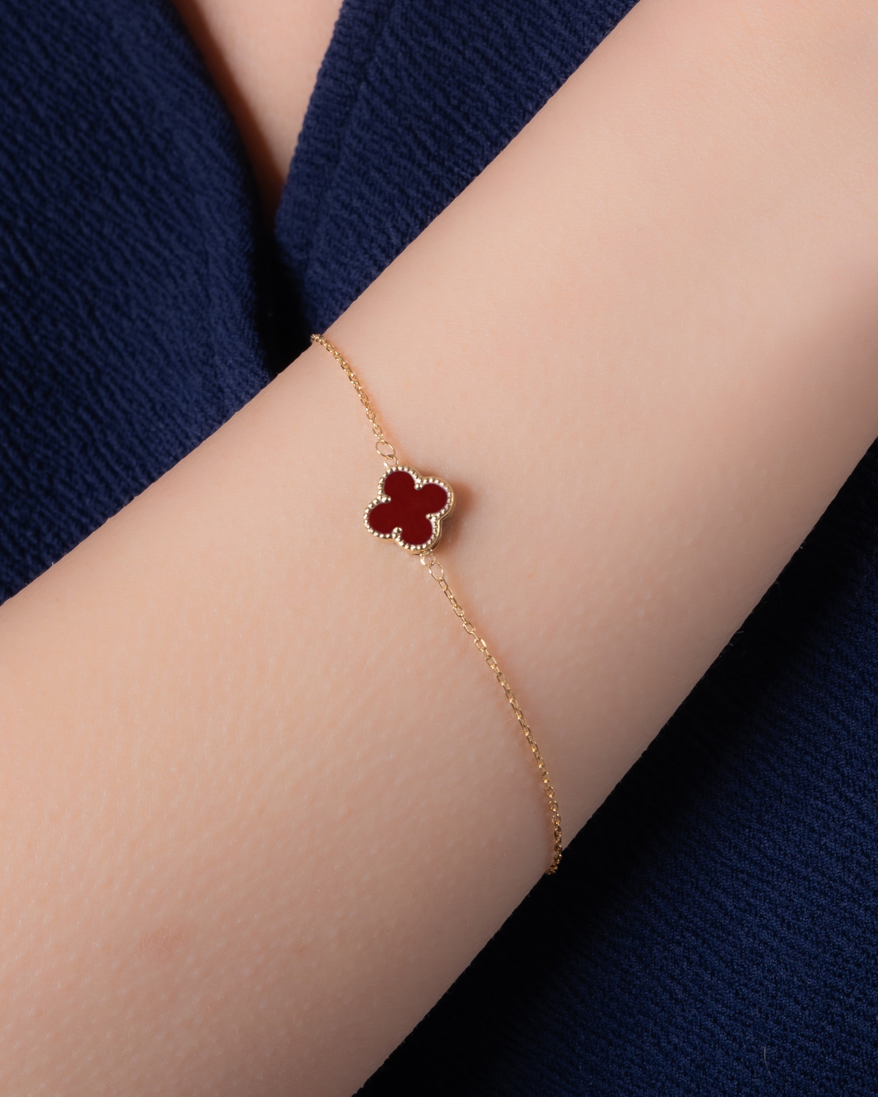 Altın Kadife Bordo Yonca Bileklik – 8mm