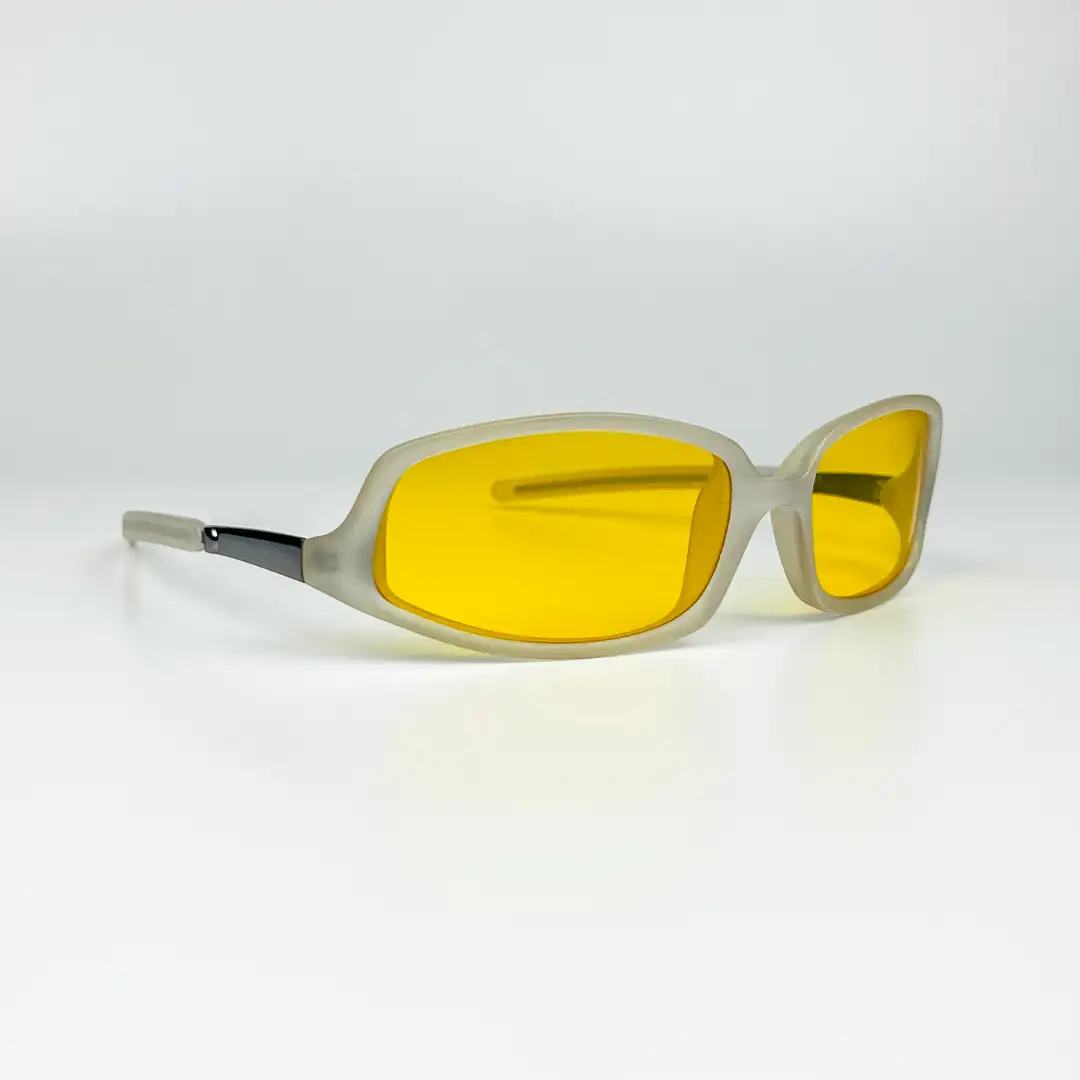y2k sunglass 00s 黄色レンズ greeny Vintage Güneş Gözlüğü – 2000'ler Y2K Retro – Beyaz Kemik Çerçeve