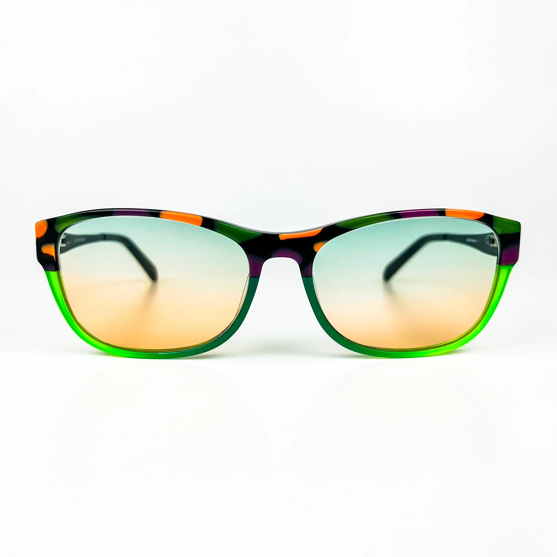 Vintage Güneş Gözlüğü – 2000’ler Retro – Desenli Kemik Çerçeve, Yeşil-Turuncu Degrade Cam