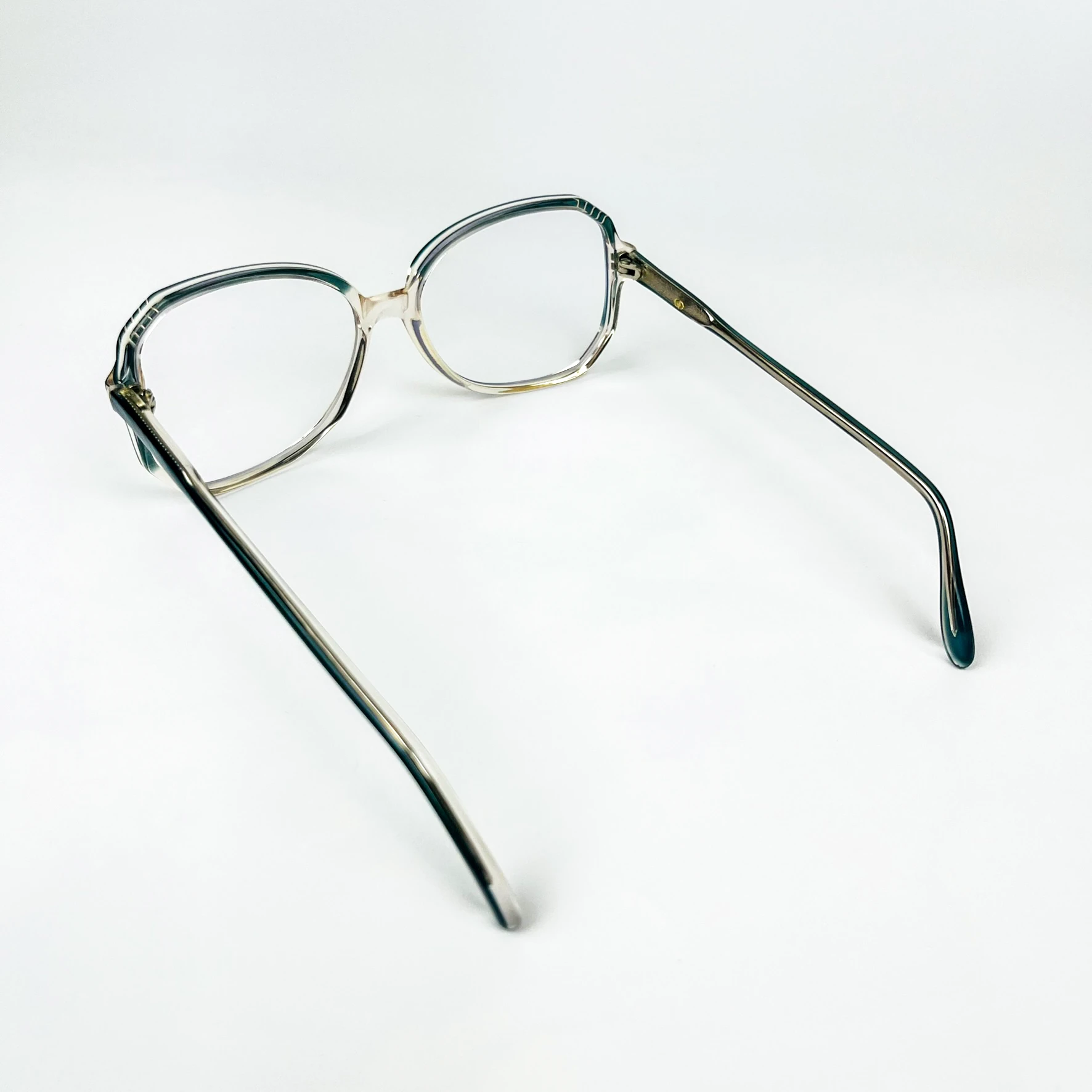 Mavi Işık Korumalı Vintage Gözlük – 70’ler Retro – Turkuaz Desenli Kemik Çerçeve, Şeffaf Cam