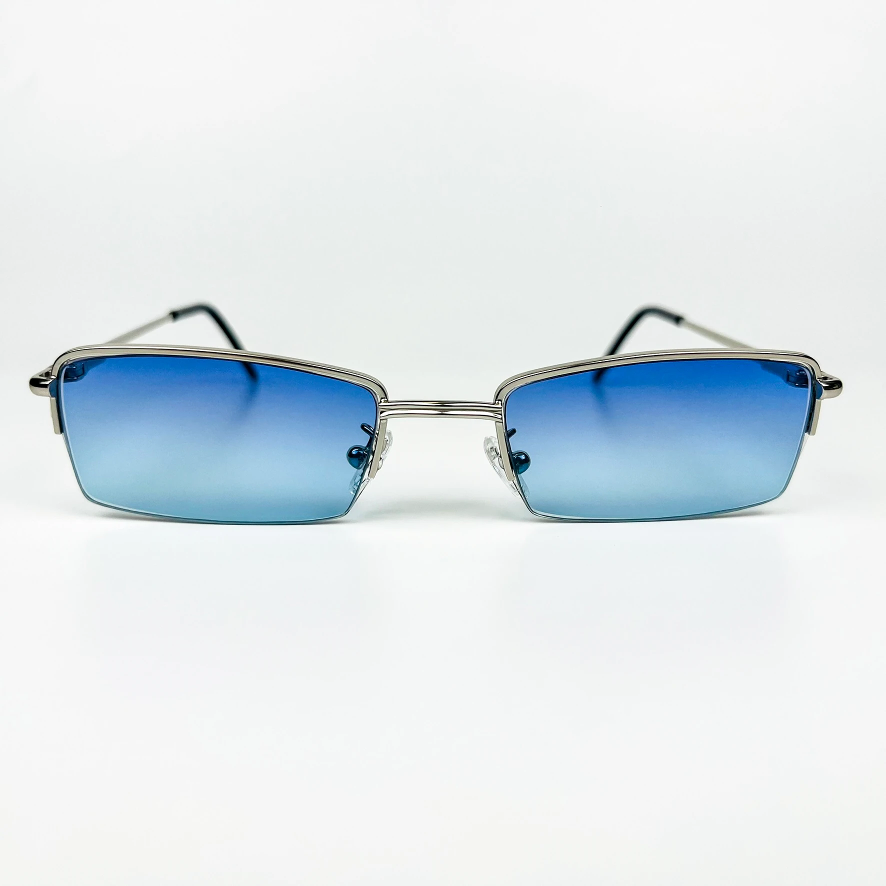Vintage Güneş Gözlüğü – 90’lar Retro – Metal Çerçeve, Mavi Degrade Cam