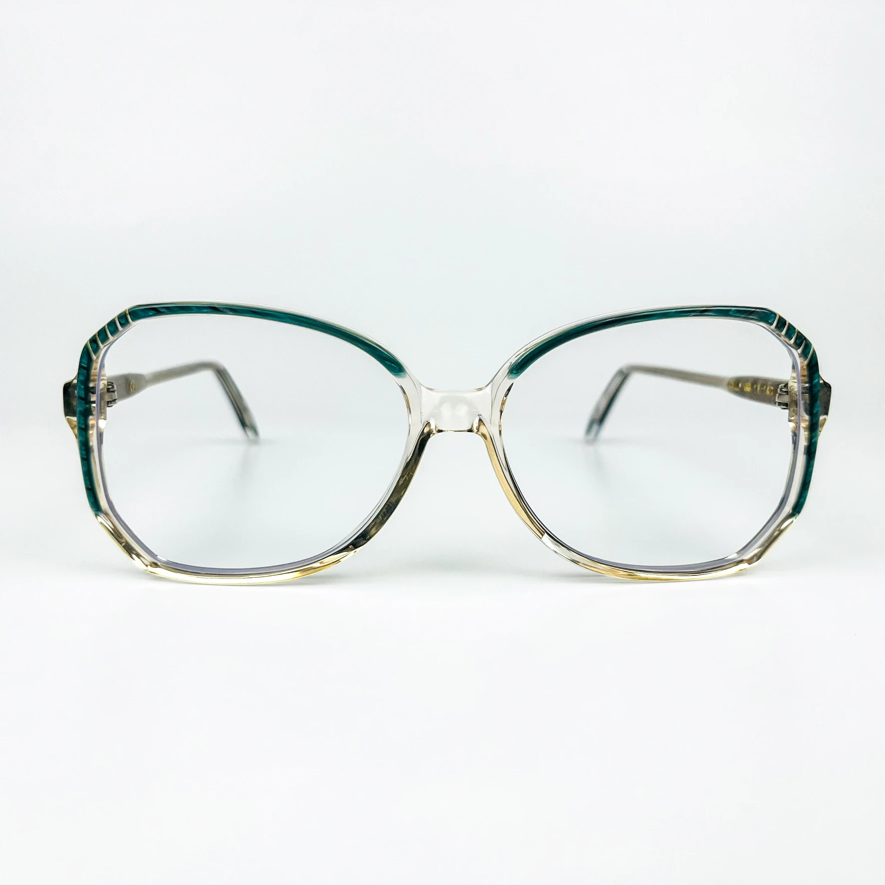 Mavi Işık Korumalı Vintage Gözlük – 70’ler Retro – Turkuaz Desenli Kemik Çerçeve, Şeffaf Cam