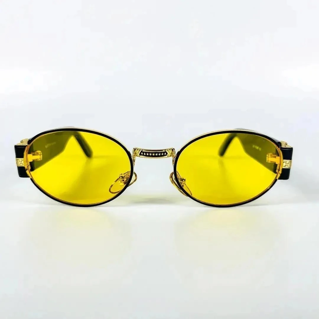 Vintage Güneş Gözlüğü – 90’lar Retro Gözlük – Siyah-Gold Metal Çerçeve, Sarı Polarize Cam