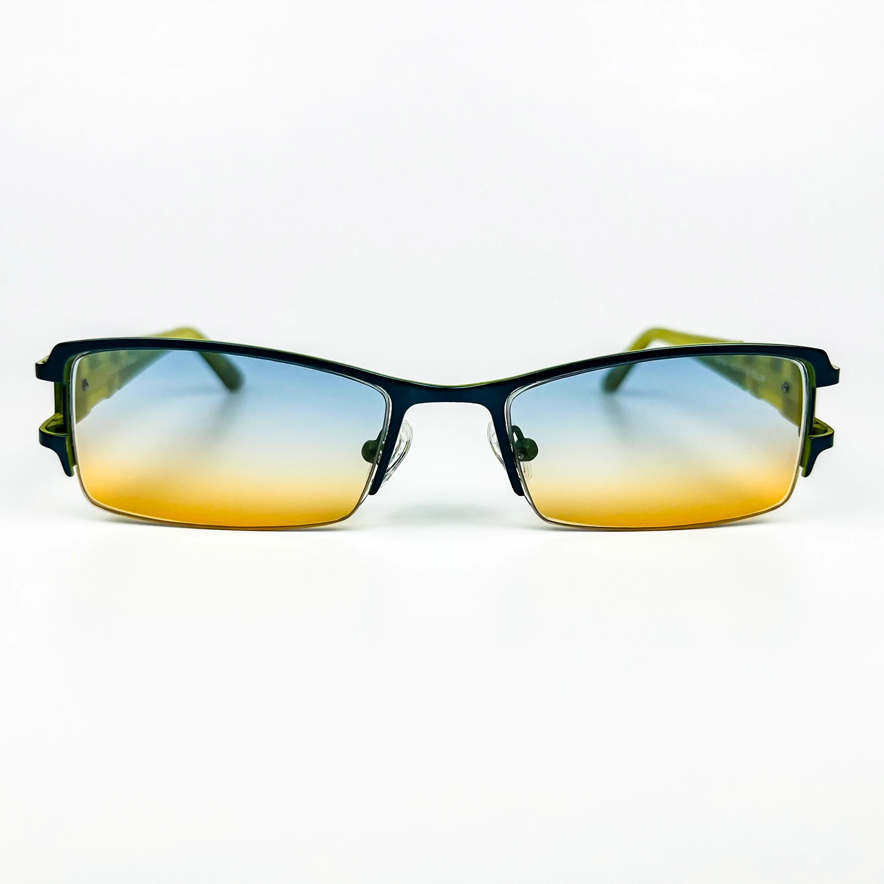 Vintage Güneş Gözlüğü – 2000’ler Retro – Metal Çerçeve, Mavi-Turuncu Degrade Cam