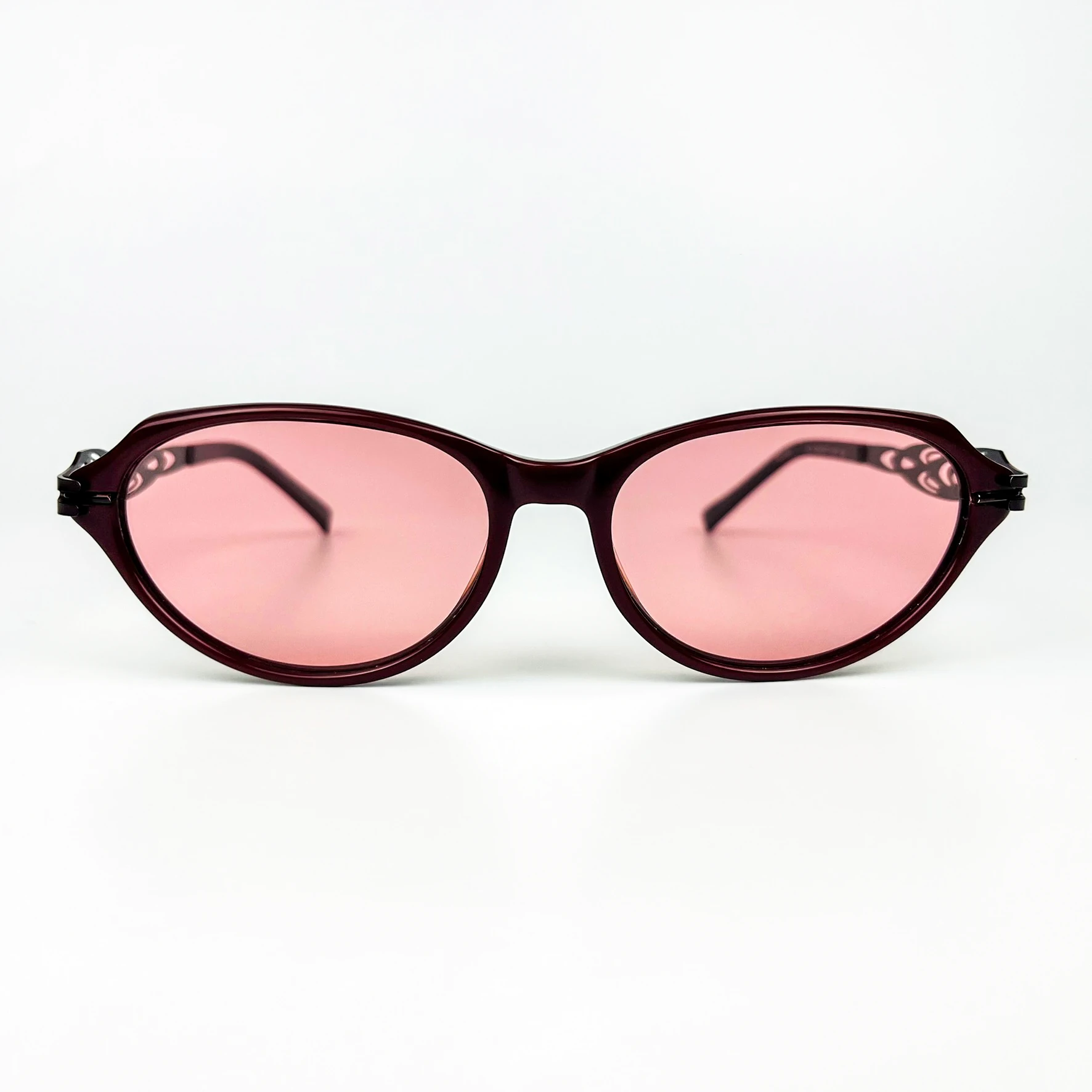 Vintage Güneş Gözlüğü – 2000’ler Retro – Bordo Kemik Çerçeve, Pembe Cam