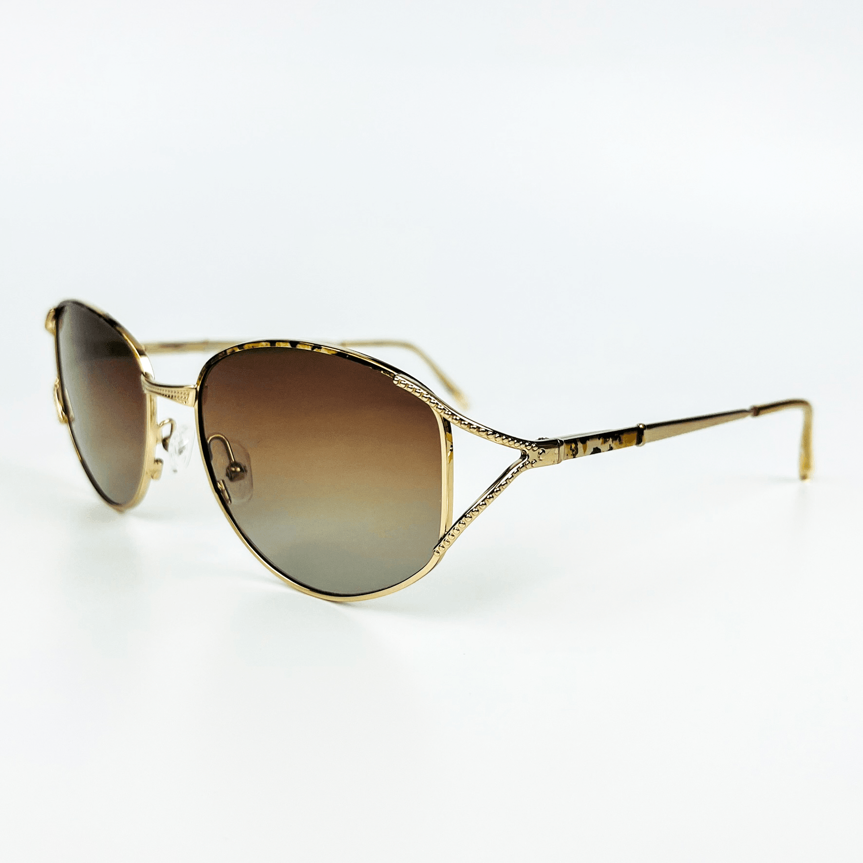 Vintage Güneş Gözlüğü – Kahverengi Degrade Camlı Retro Model – Desenli Saplı Gold Çerçeve OSV606