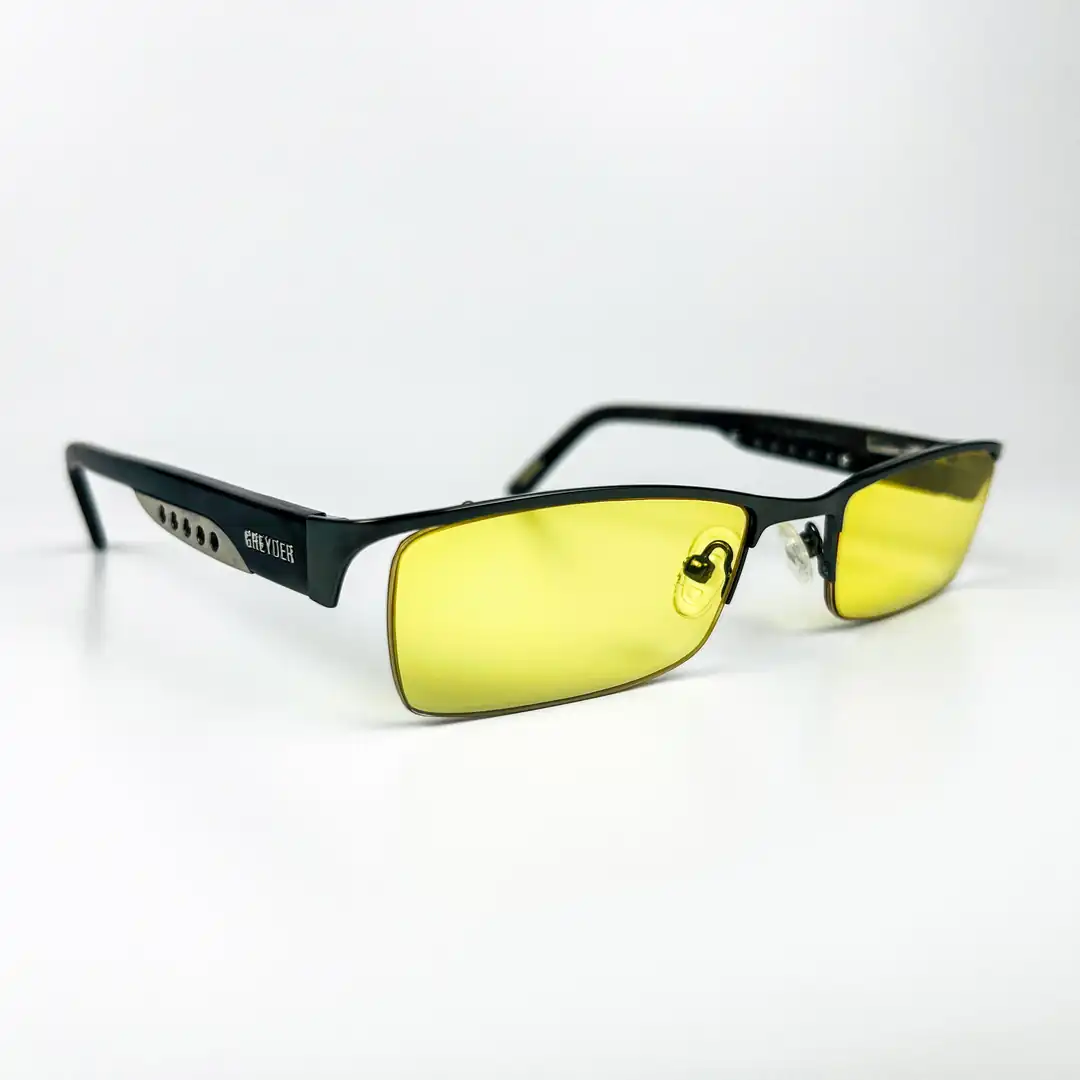 y2k sunglass 00s 黄色レンズ greeny Vintage Güneş Gözlüğü – 2000'ler Y2K Retro – Gri Metal Çerçeve