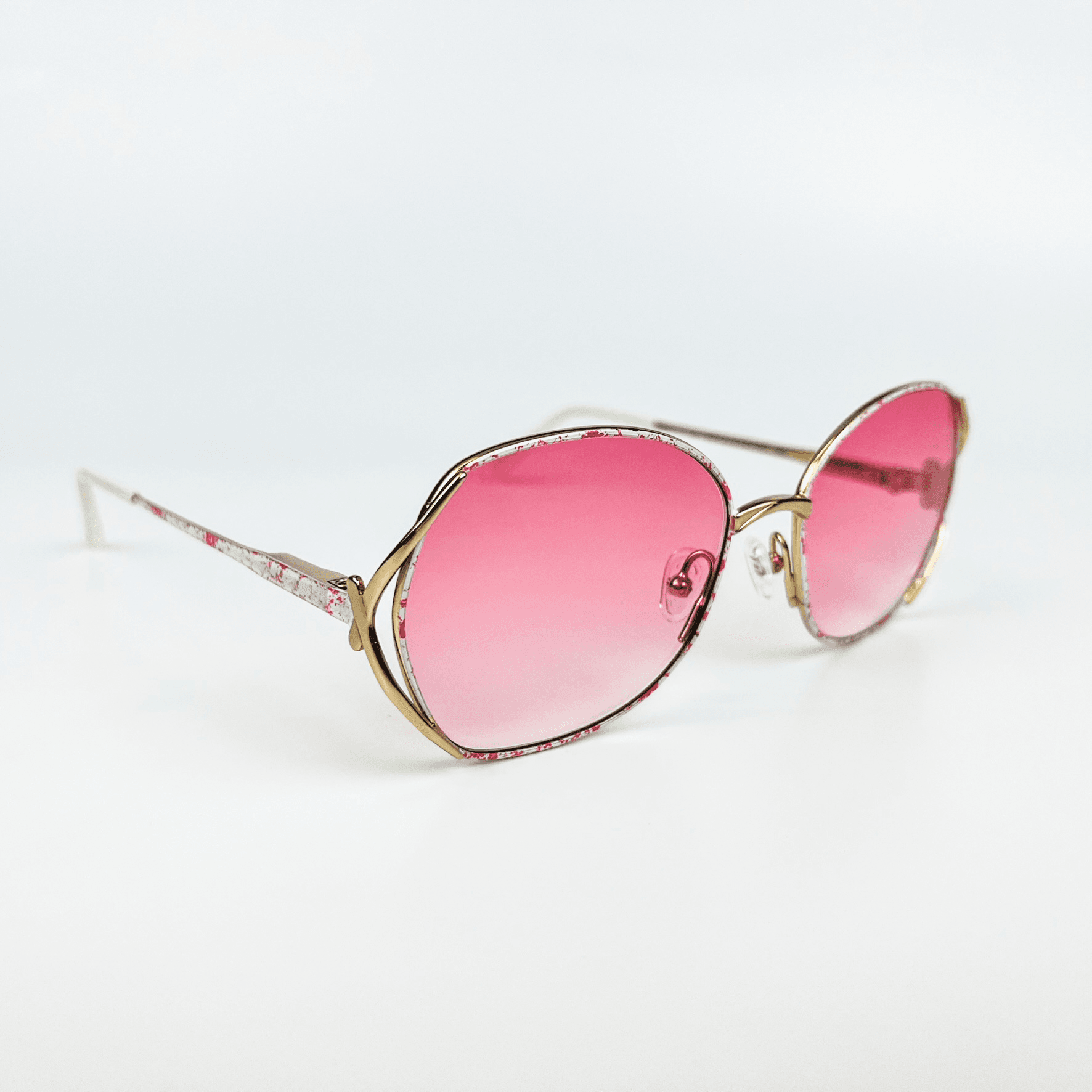 Vintage Güneş Gözlüğü – 1970s Retro Pembe Desenli Metal Çerçeve & Pembe Degrade Camlı Gözlük OSV665