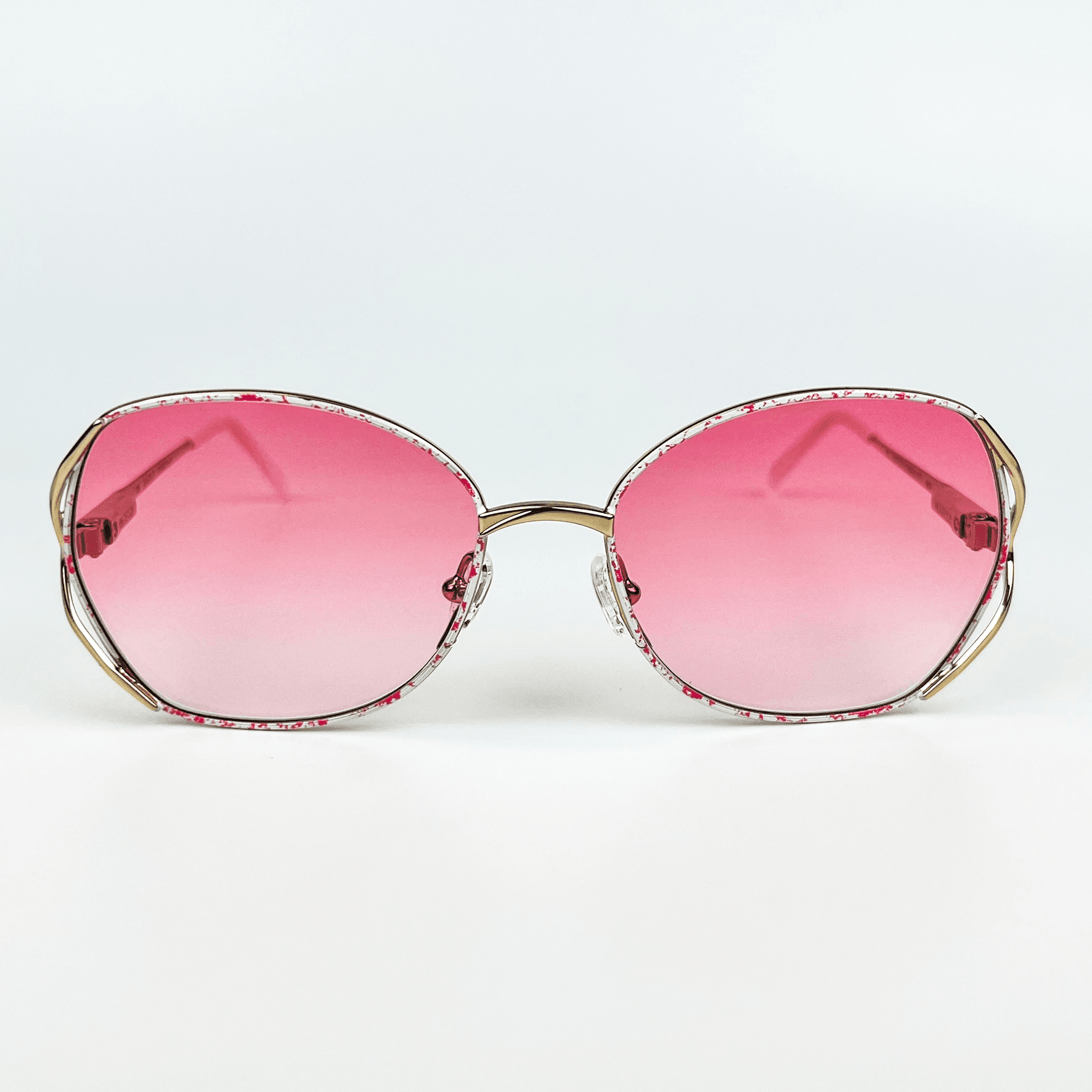 Vintage Güneş Gözlüğü – 1970s Retro Pembe Desenli Metal Çerçeve & Pembe Degrade Camlı Gözlük OSV665