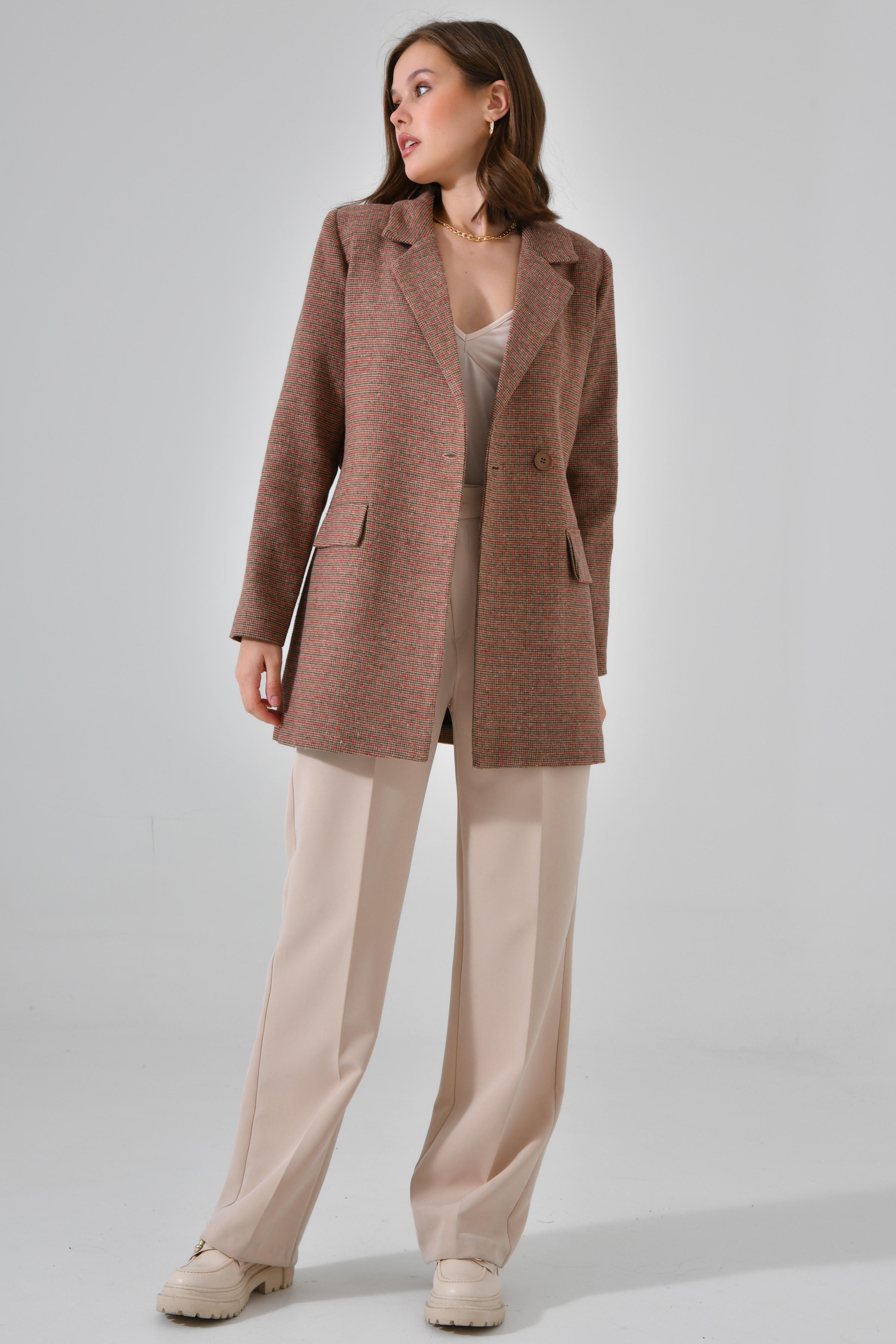 Premium Kuşaklı Cep Detaylı Blazer Dokuma Ceket