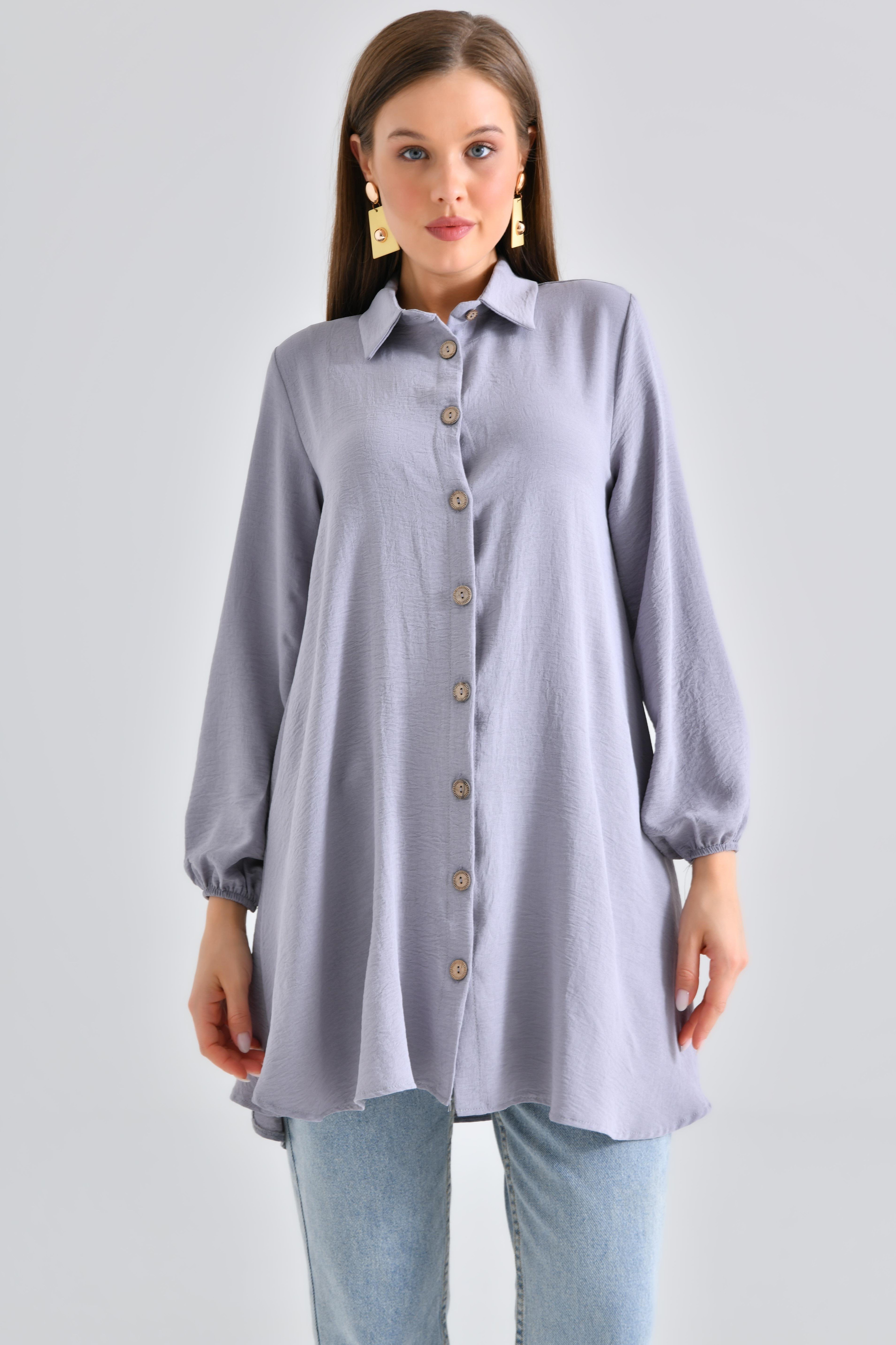 Ahşap Düğmeli Tunik - Gri
