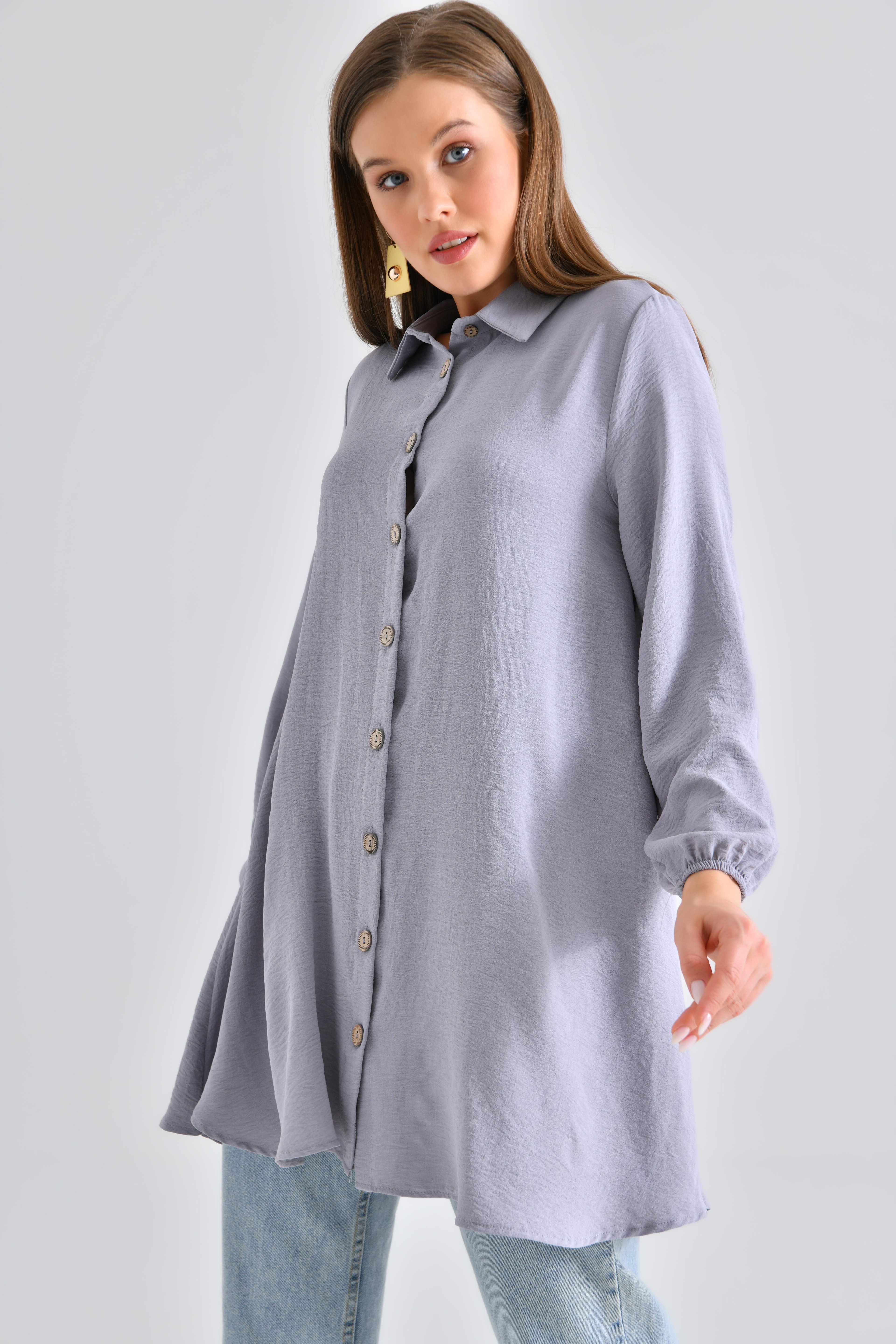 Ahşap Düğmeli Tunik - Gri